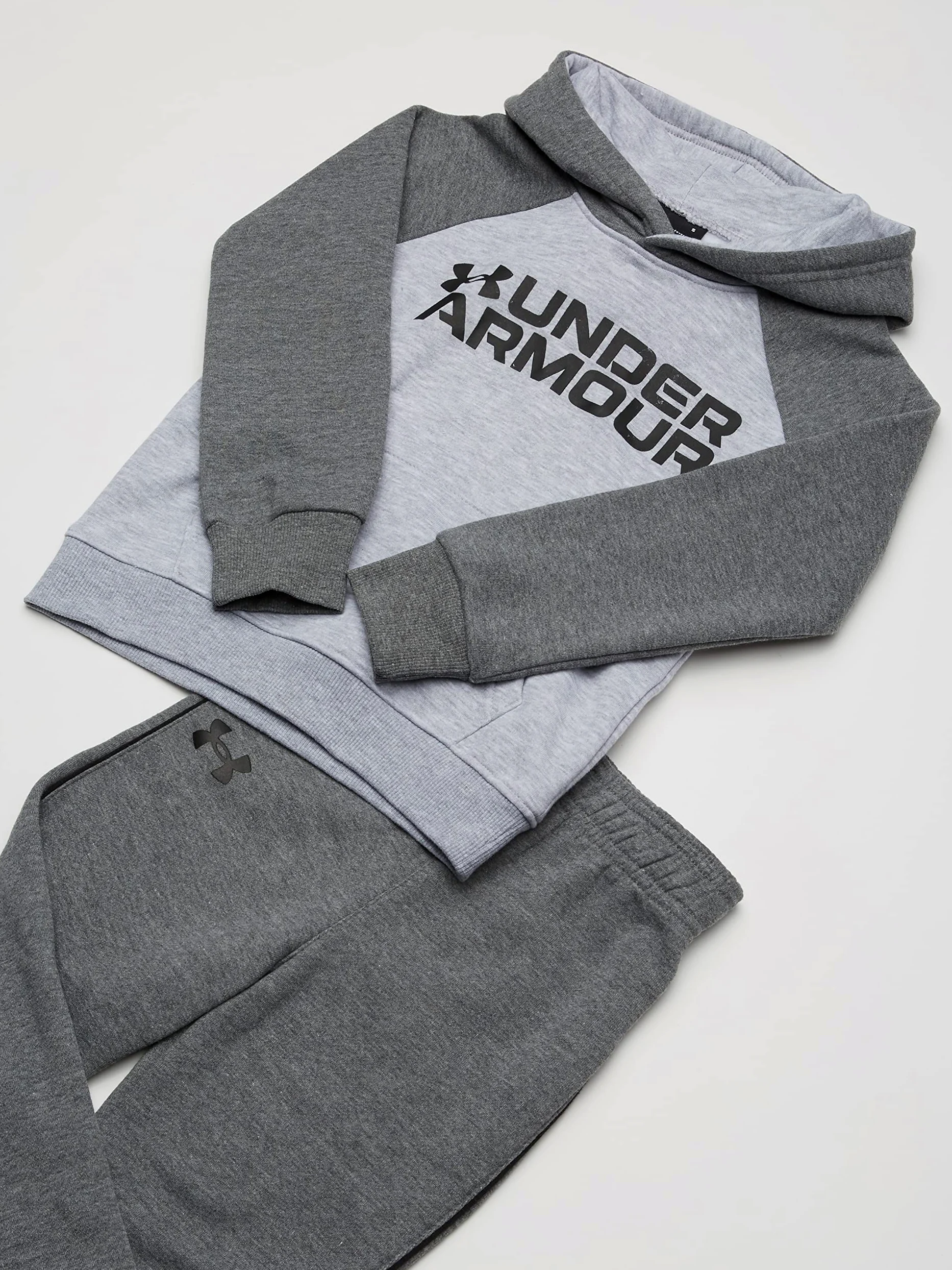 Under Armour Chłopięca bluza z kapturem i joggerami z długim rękawem i logo, Szary, 6