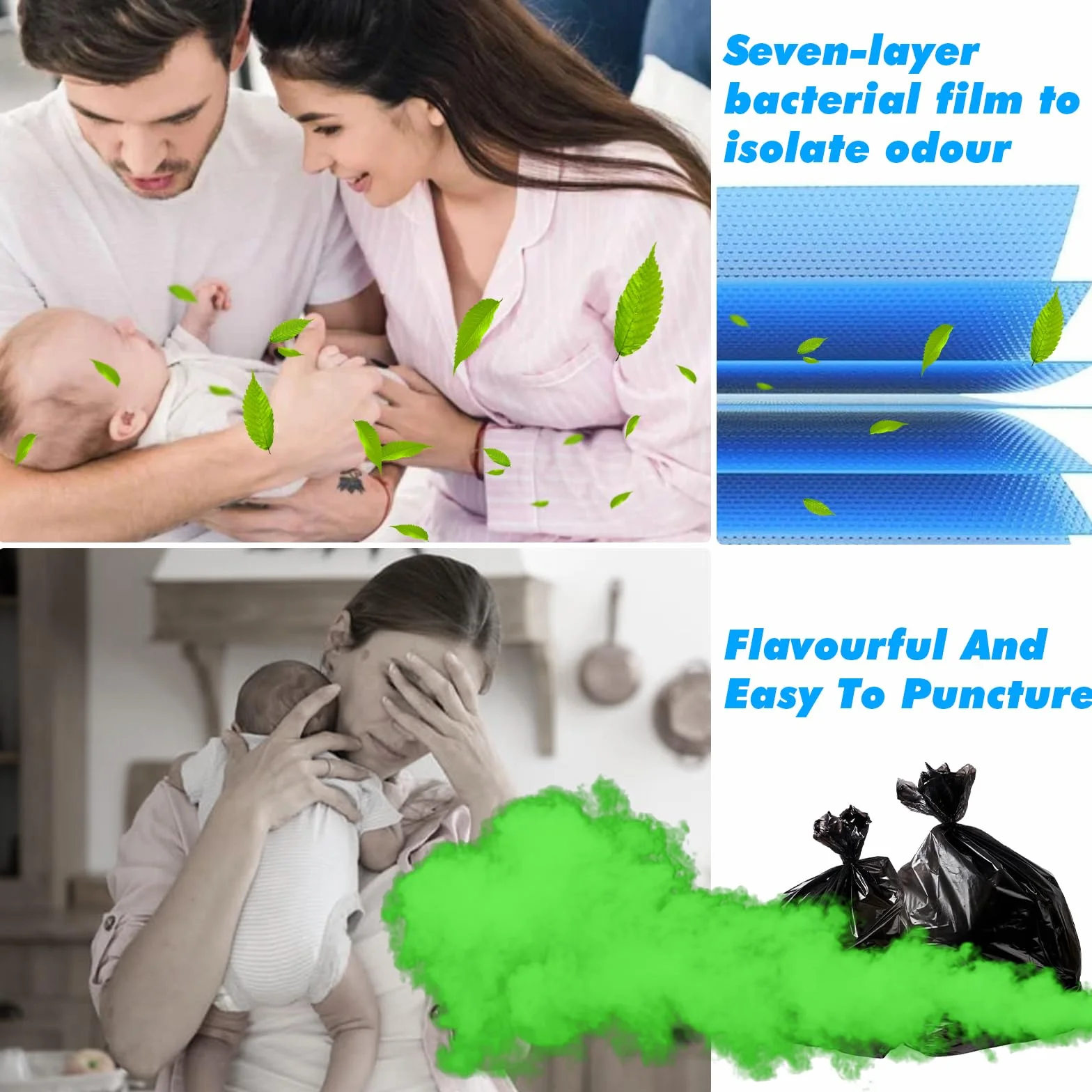 4 Sztuk Kaset Uzupełniających do Pojemników na Pieluchy, Foliowy Pojemnik Kompatybilny z Tommee Tippee, Angelcare, Ośmiokątny Pojemnik na Pieluchy, LitterLocker