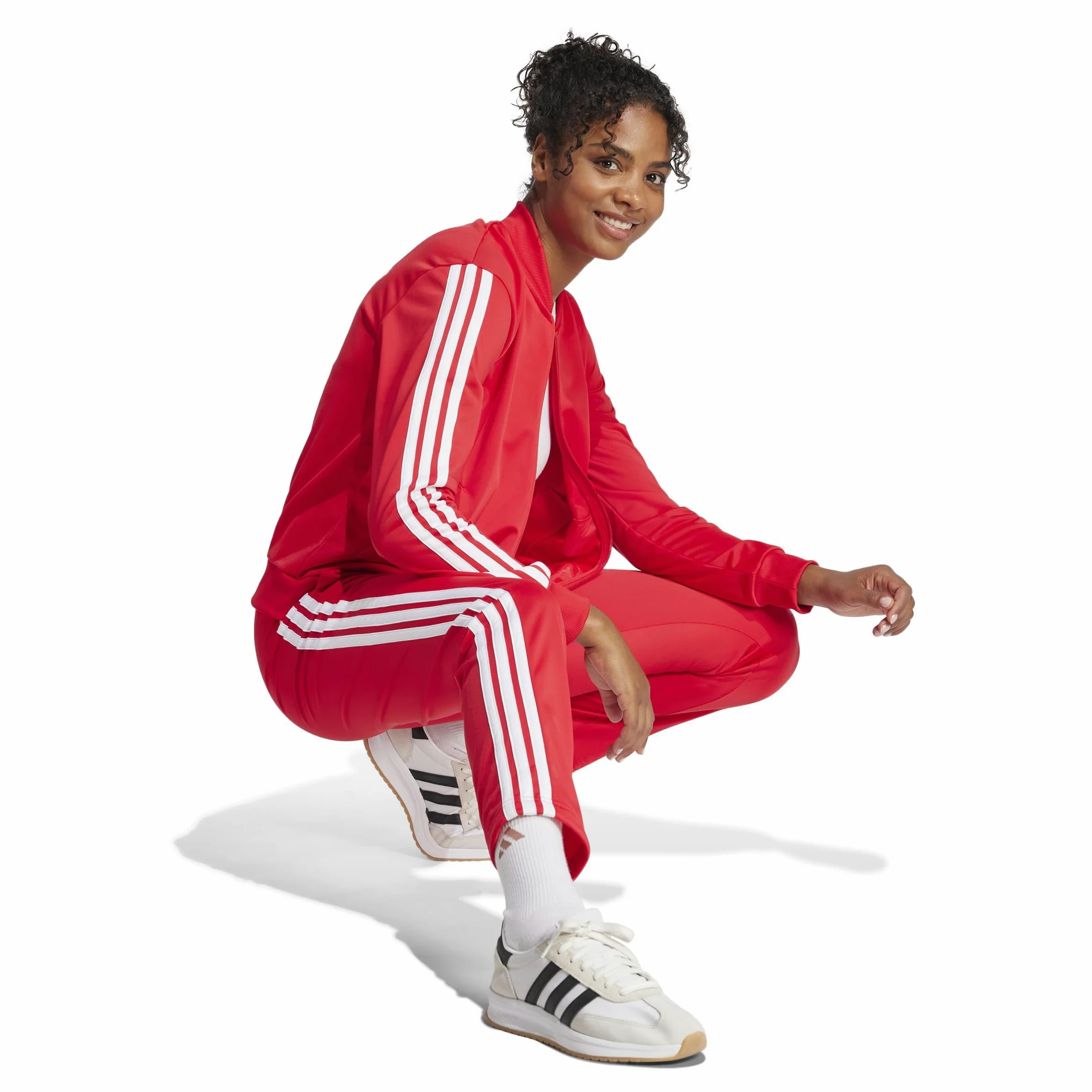 adidas Kobiety ESSENTIALS 3-STRIPES TRACKSUIT, pure ruby/white, L