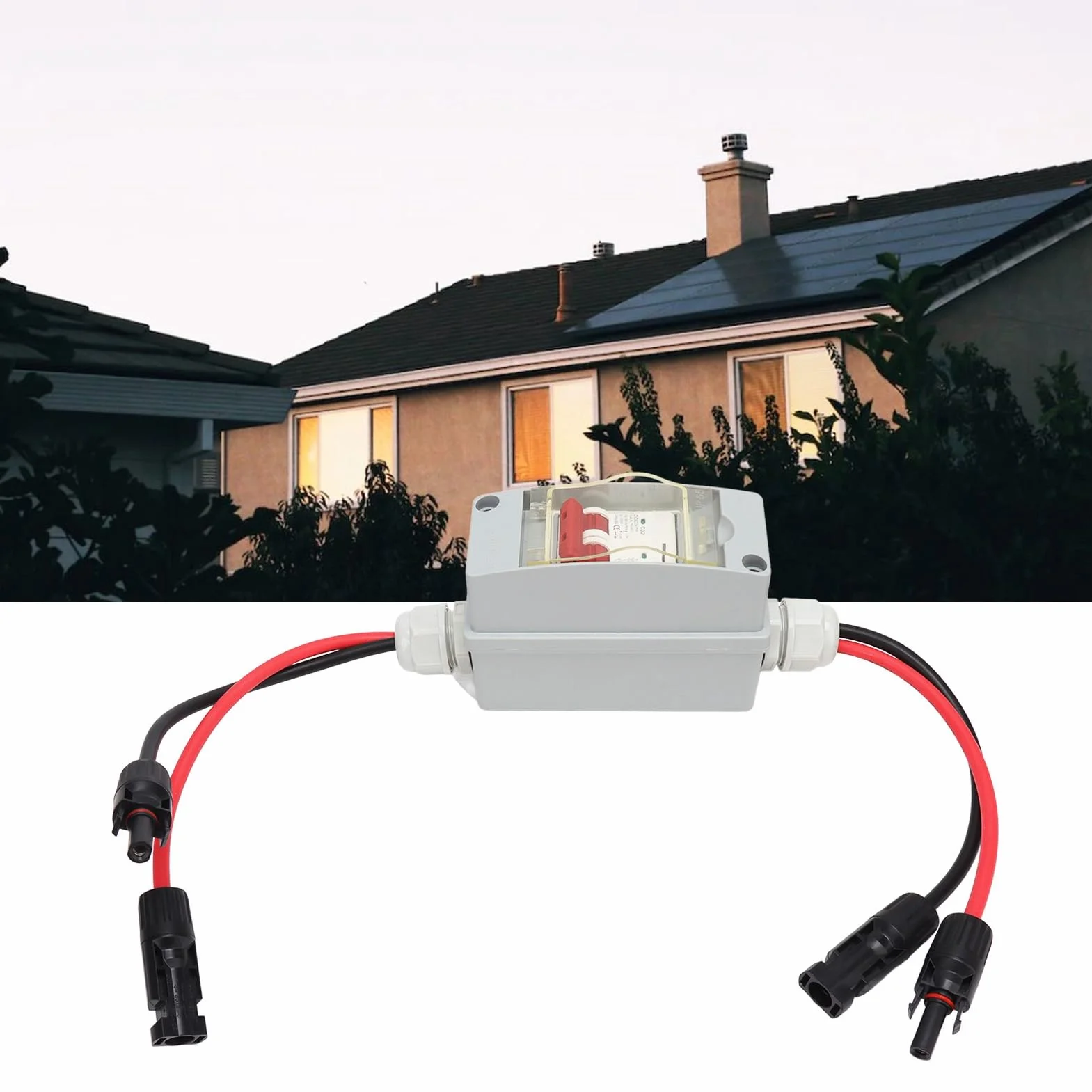 Mini Wyłącznik Instalacyjny, 32A 500V DC Rozłącznik, MCB 2P Solar Power Sink Przełączanie Obciążenia Przełącznik Powietrza ze skrzynką rozdzielczą IP65 (Z kablem i złączem PV)