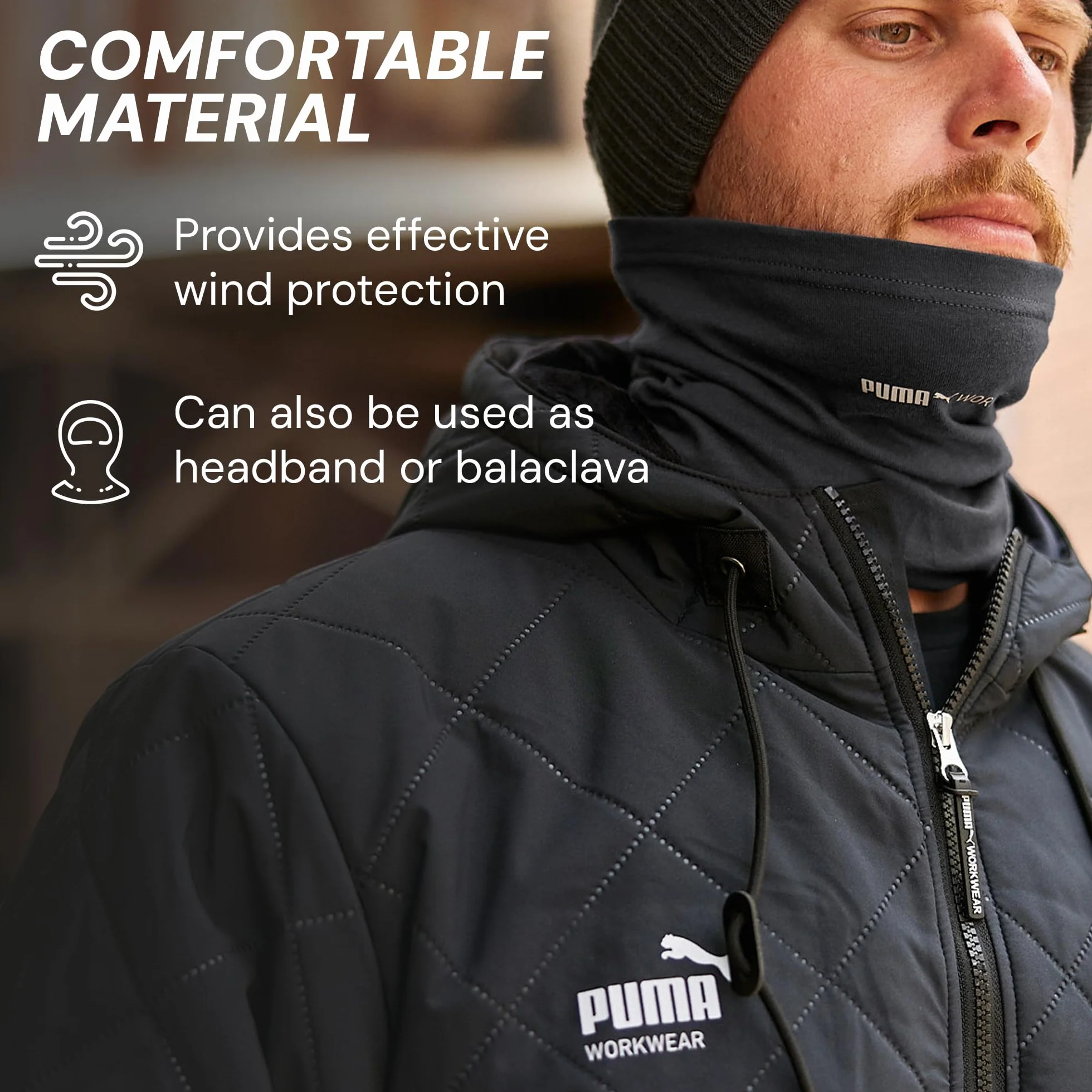 PUMA Workwear – chusta wielofunkcyjna dla kobiet i mężczyzn – komin – ocieplacz na szyję – wiatroszczelna – idealna do pracy na świeżym powietrzu