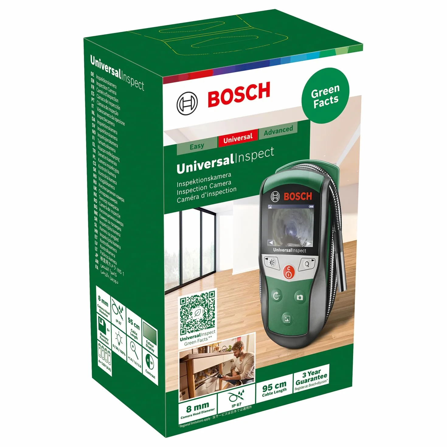 Bosch Home And Garden Kamera Inspekcyjna Universalinspect (Kamera Endoskopowa Ø 8 mm Zapewnia Kolorowy Obraz, Elastyczny Przewód o Długości 0.95m, Zintegrowana Funkcja Pamięci)