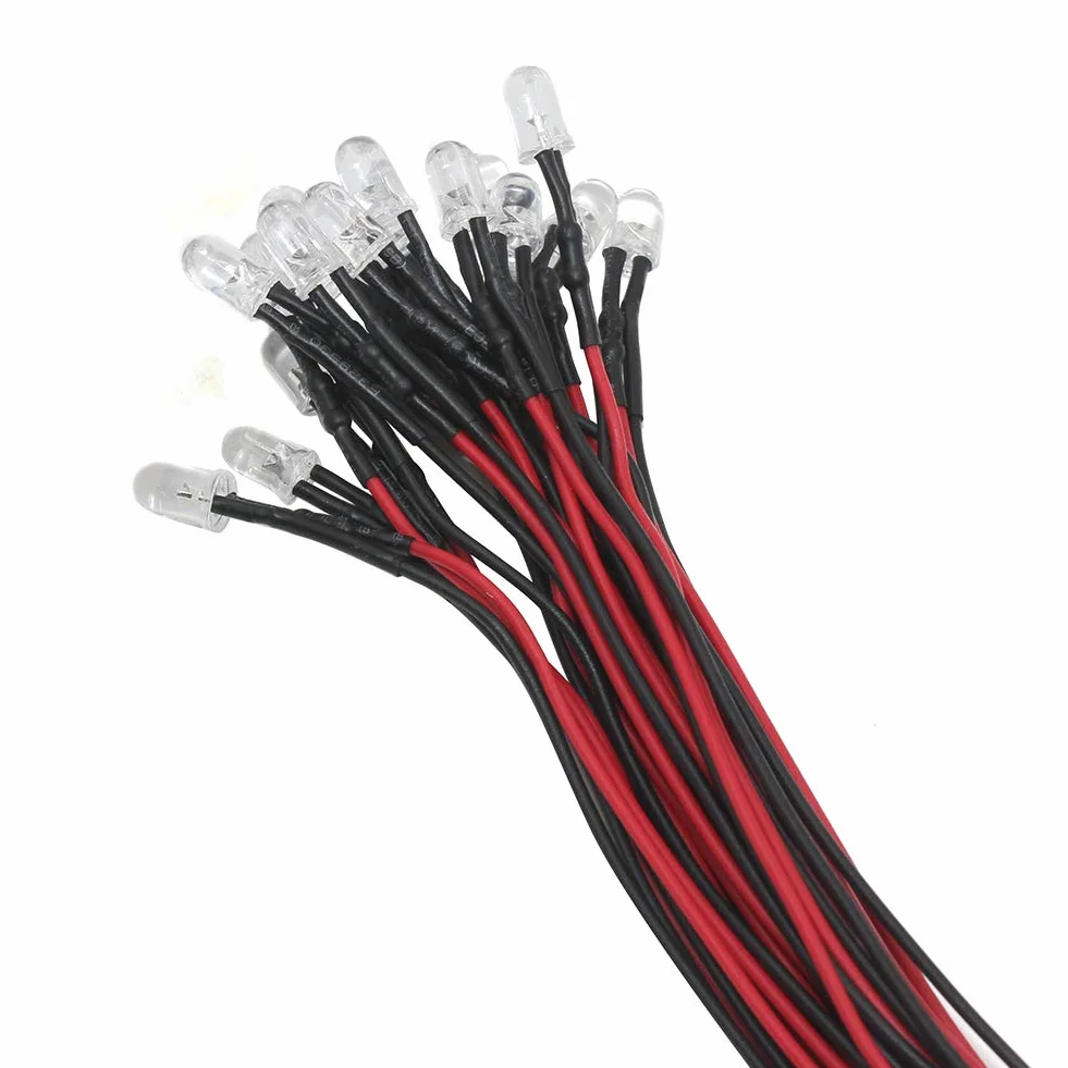 20 szt. 5 mm ultra jasne 12 V wstępnie przewodowe diody LED + 20 szt. 5 mm plastikowy uchwyt LED oświetlenie uchwyty montażowe (ciepła biel)