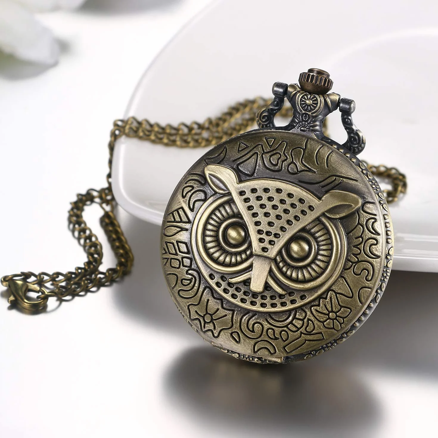 JewelryWe Klasyczny zegarek kwarcowy z łańcuszkiem brązowy dla mężczyzn i kobiet