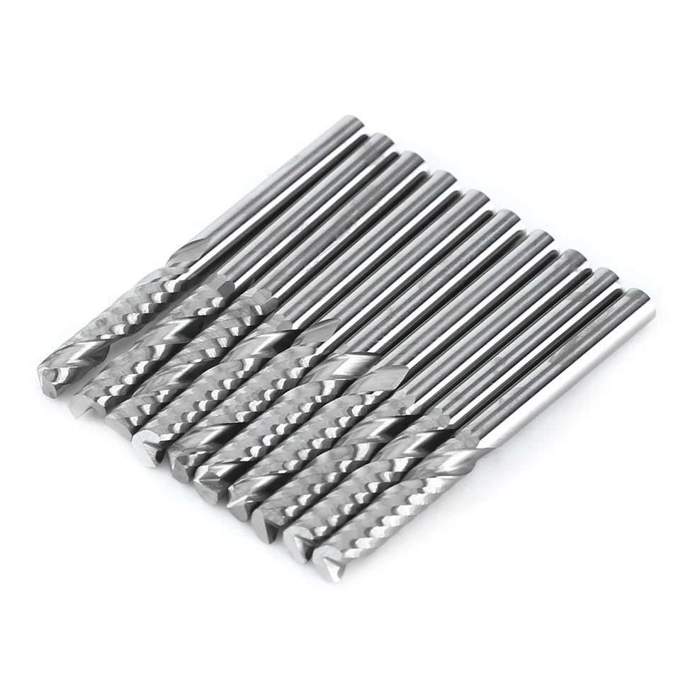 10 szt. frezy z wolframu z węglików spiekanych drobne frezy CNC obrotowe frezowanie zestaw bitów do cięcia drewna akrylowego 3,175 x 15 mm