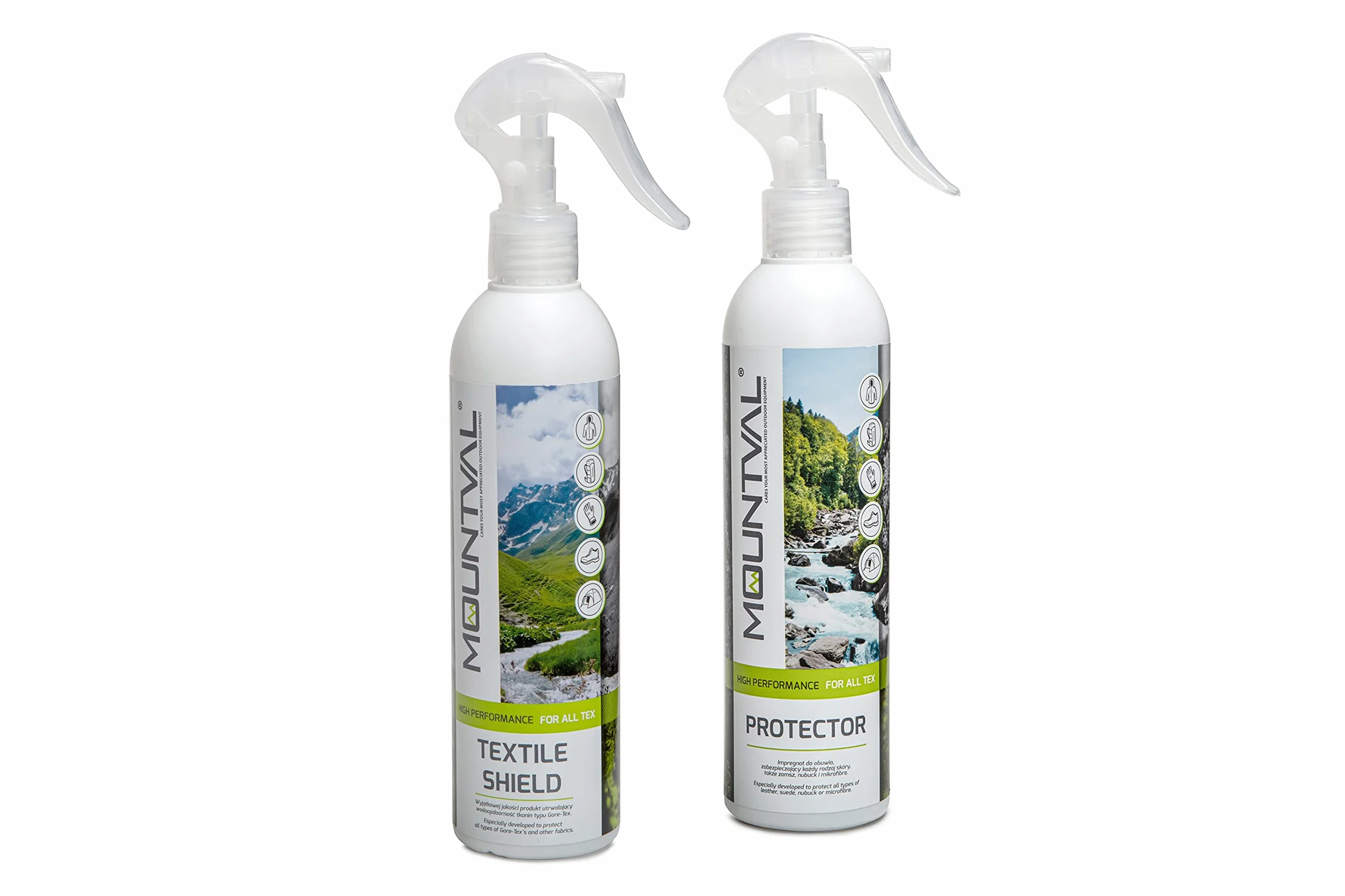 Mountval Protector Textile Shield 2 x 300ml do Odzieży, Obuwia, Skóra, Nubuk, Zamsz, Tkanina & GORE-TEX