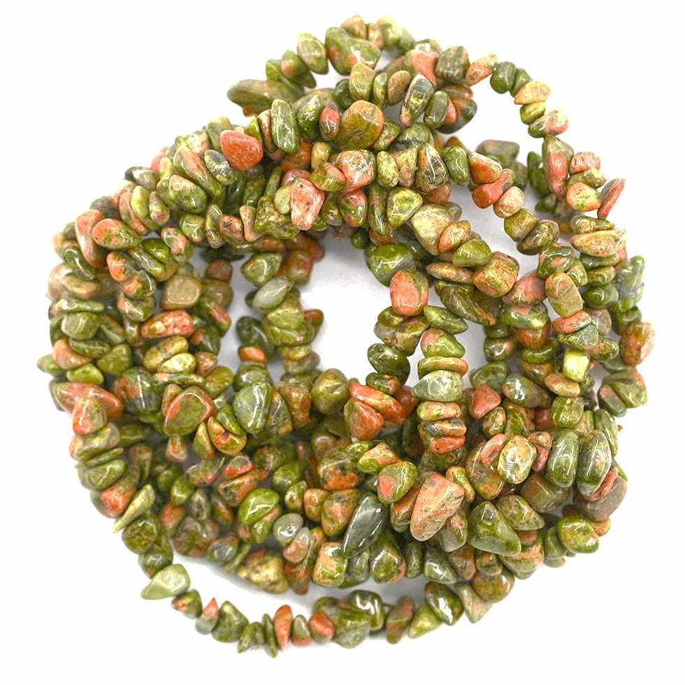 Naturalne nieregularne kamienie szlachetne, około 5 mm-8 mm odprysków kamienne koraliki z otworami, do tworzenia i dekoracji biżuterii DIY, 89 cm (unnakite)