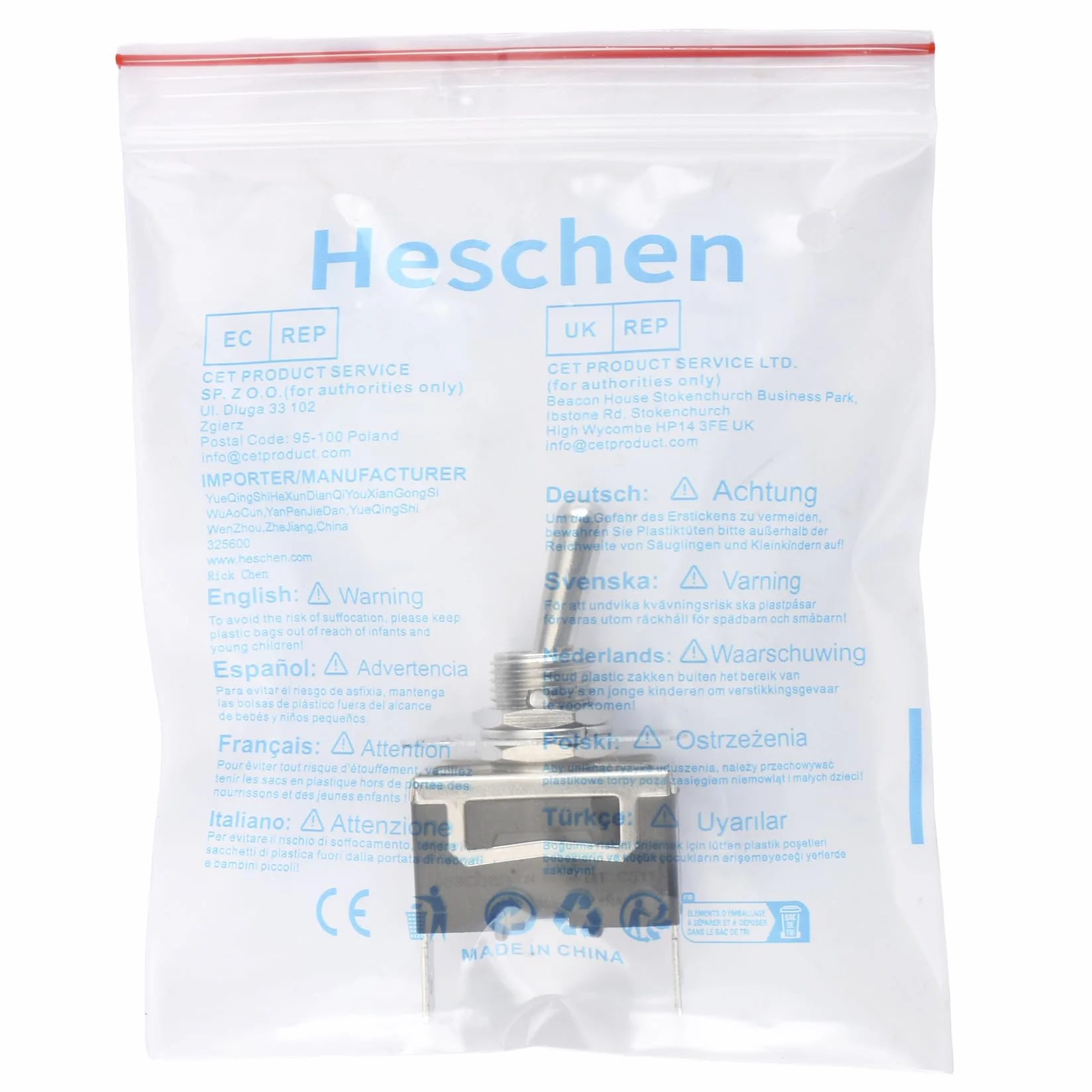 Heschen Metalowy przełącznik kołyskowy C511A SPST utrzymywany ON/OFF 2 pozycje 15 A 250 V AC 2 zakładki CE