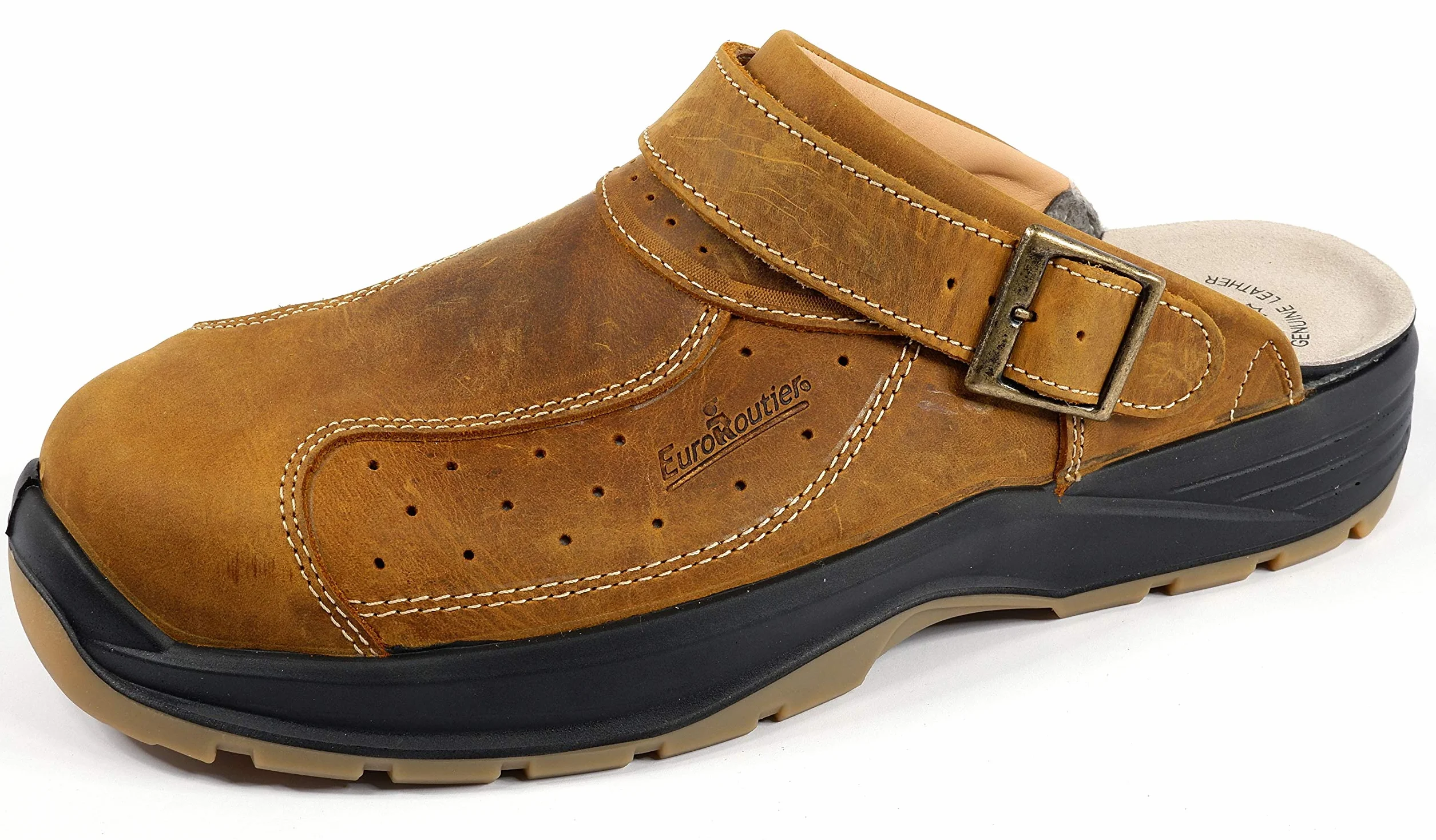 EuroRoutier Premium Leather Tucson Brown, Drewniaki, Klapki Ochronne Z Certyfikatem SB + A + E + FO + SRC