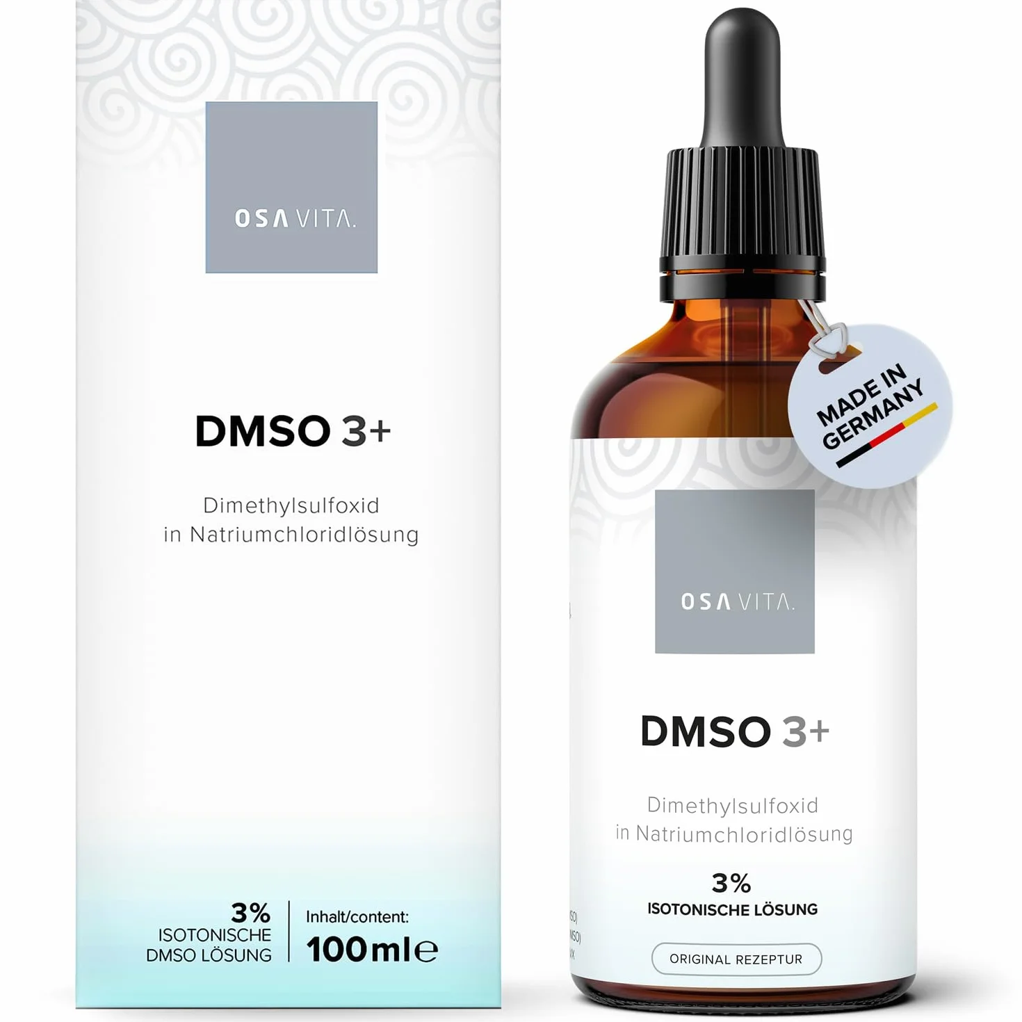 DMSO 3+ I Roztwór izotoniczny DMSO 3% I Roztwór dimetylosulfotlenku, 99,9% czystości Ph. Eur. I 100 ml z pipetą I Wyprodukowane w Niemczech przez OSAVITA