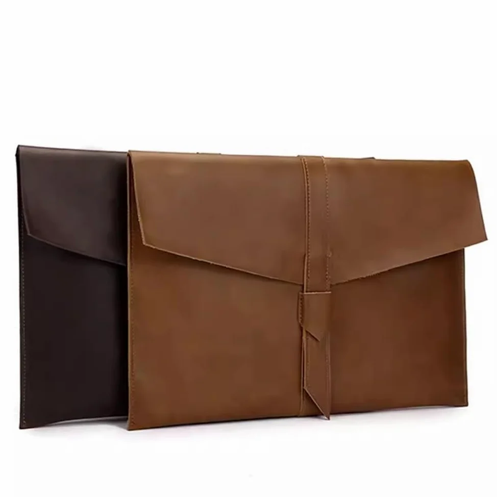 Teczka kopertowa na dokumenty, Skórzany organizer na dokumenty i koperty z dużą pojemnością, brązowy/kawowy, 34x25 cm(Brown)