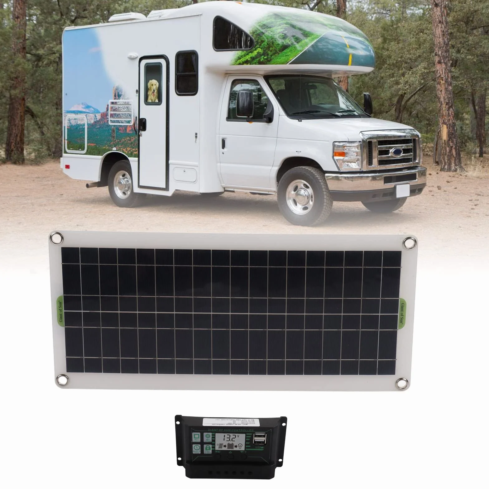 Akcesoria RV Polikrystaliczny panel słoneczny 30W + kontroler 30A Podwójny regulator napięcia USB Ładowanie 12V