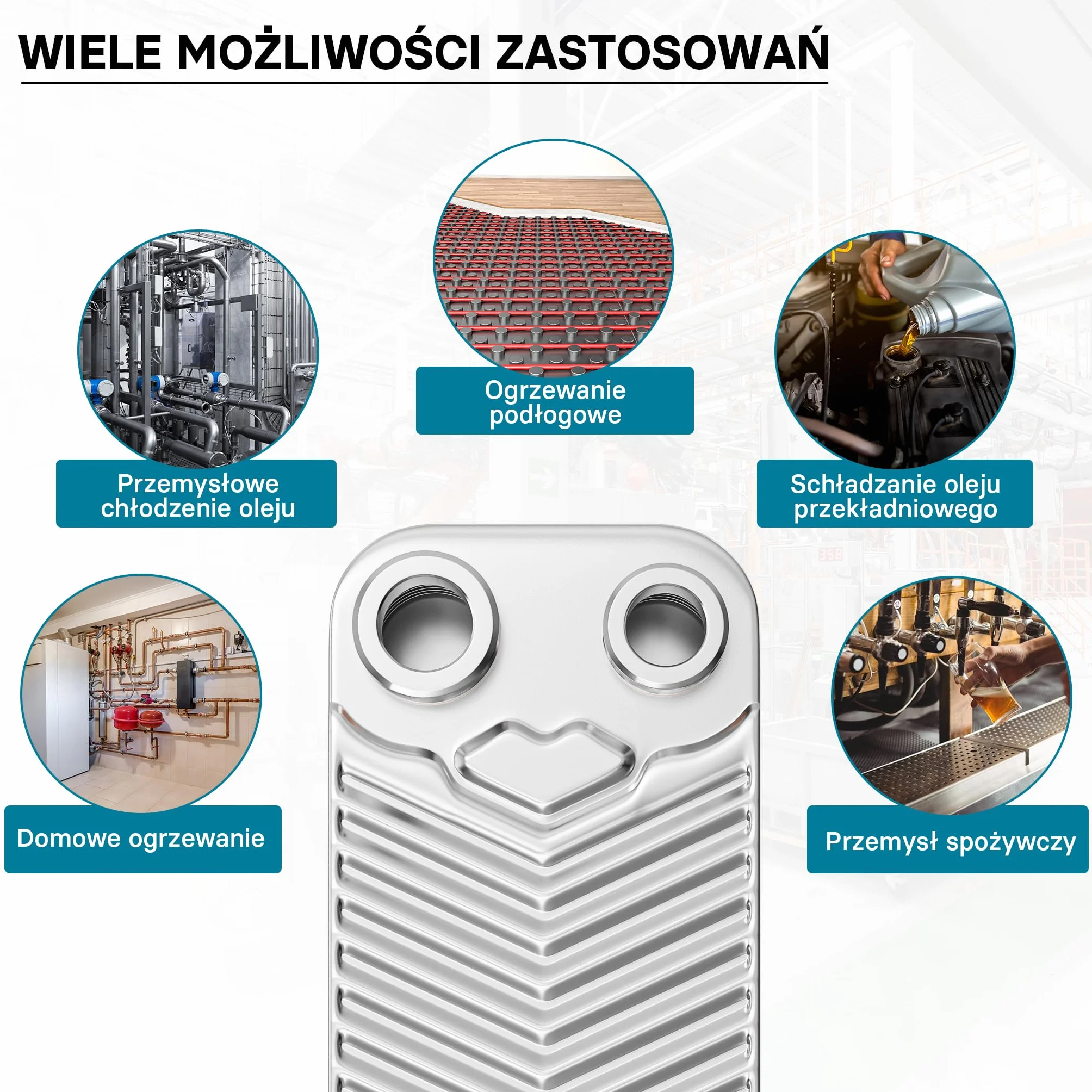 Wiltec Wymiennik płytowy 50 płyt, maks. 90 kW, maks. przepływ 4 m³/h, objętość 0,99 l, ze stali nierdzewnej do przekazywanie ciepła