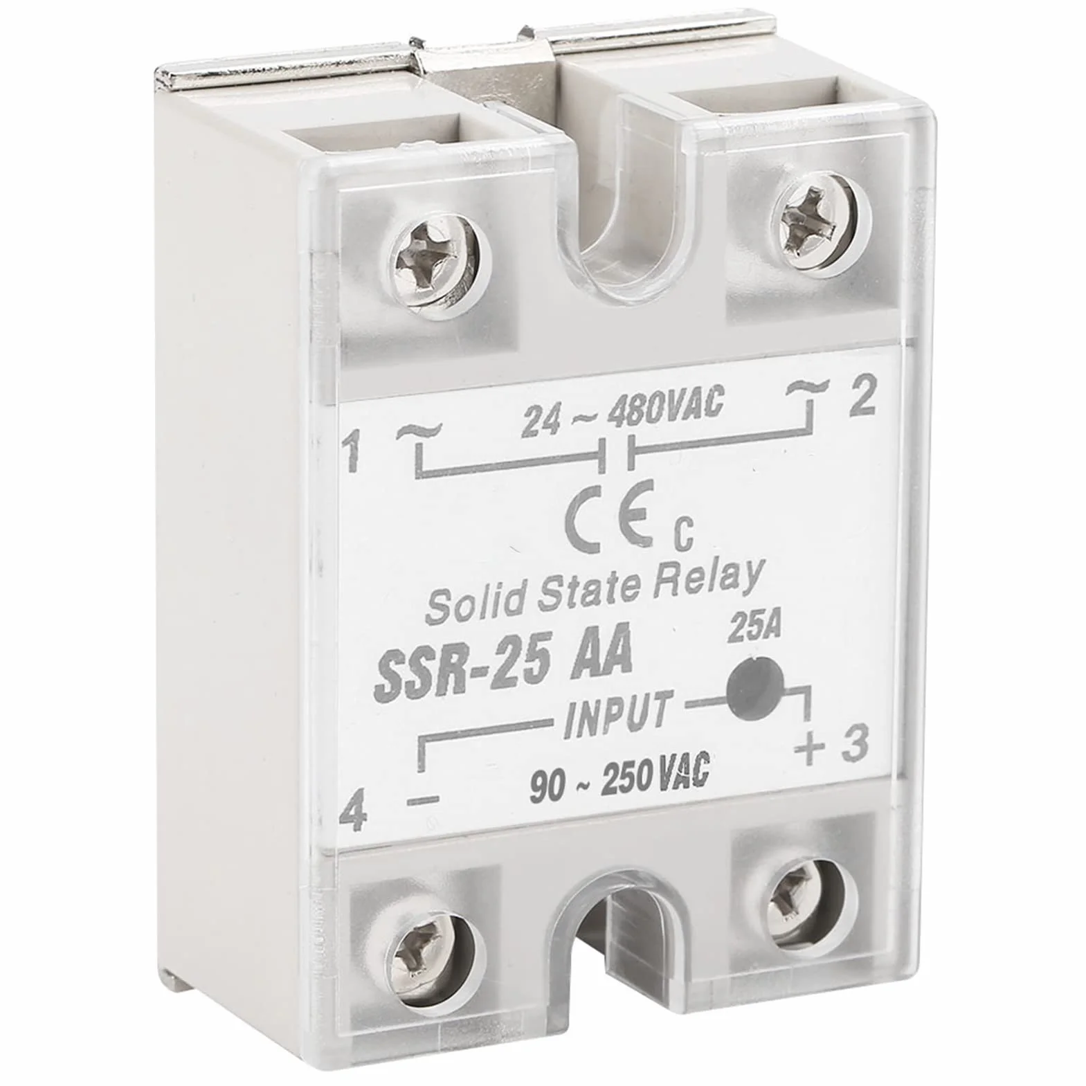 Przekaźnik Półprzewodnikowy 240 V AC, SSR-25 AA 25A Moduł Przekaźnika z Napięciem Wejściowym 90-250 V AC Wyjście 24-480 V AC