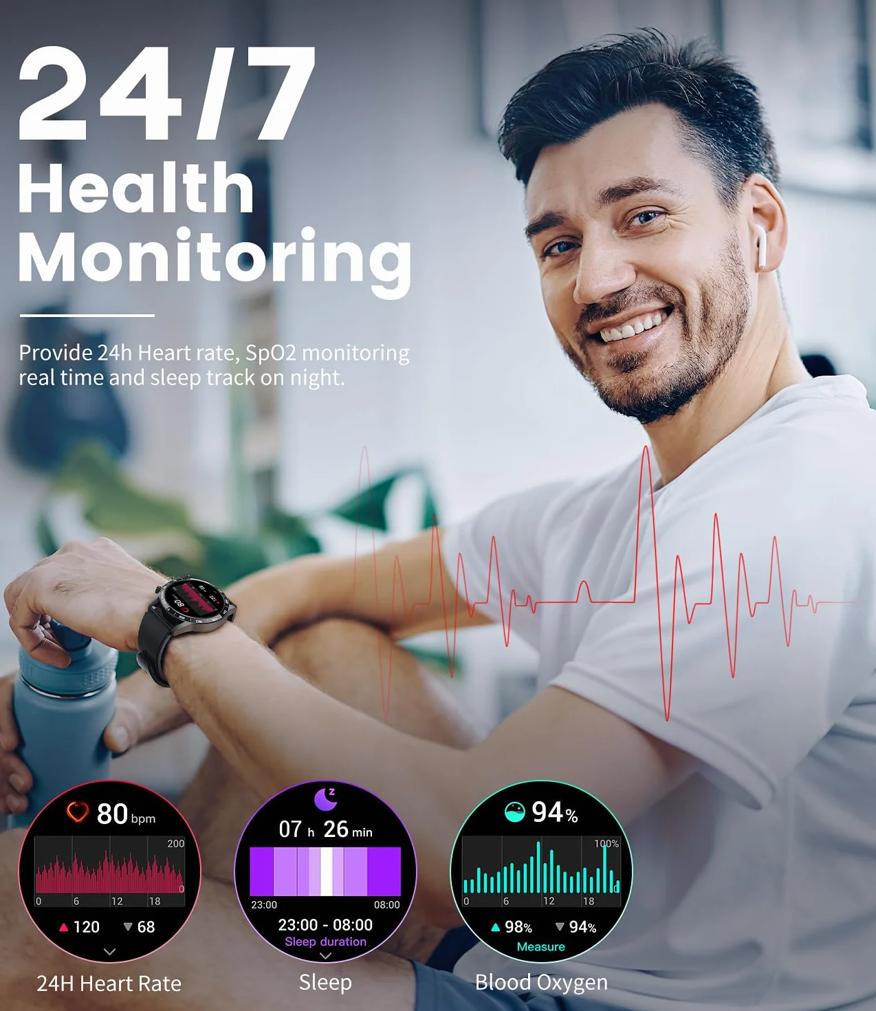 LIGE Smartwatch męski z funkcją telefonu i funkcją wspomagania głosu, wyświetlacz AMOLED 1,43", 109 trybów sportowych, zegarek fitness do systemu Android iOS, czarny
