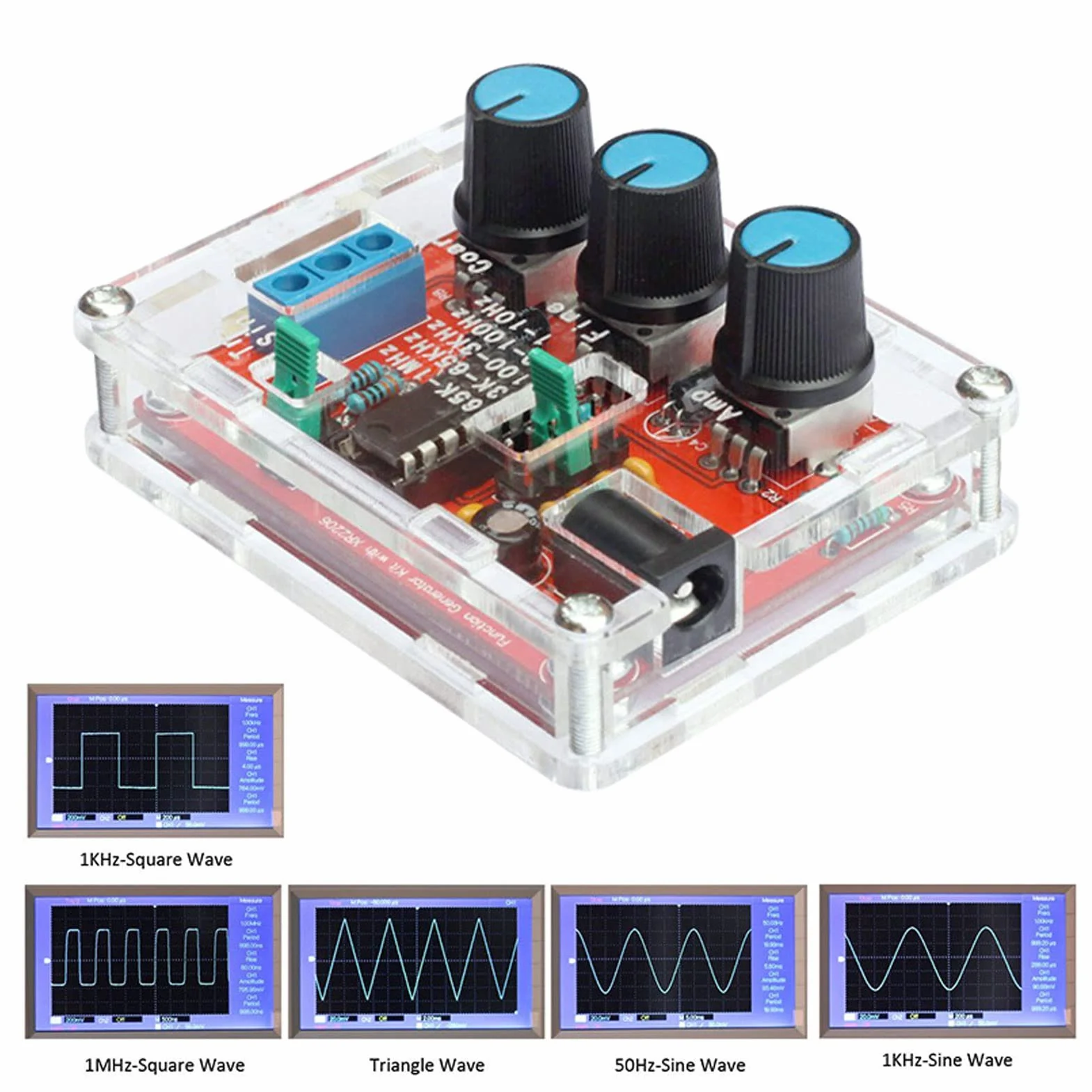 Zestaw Generatora Sygnału, XR2206 Precyzyjny Generator Sygnału Funkcji Moduł Częstotliwości Wyjście Trójkąta Sinusoidalnego Kwadrat 1Hz-1MHz Generator Sygnału Wejściowego 9-12V DC
