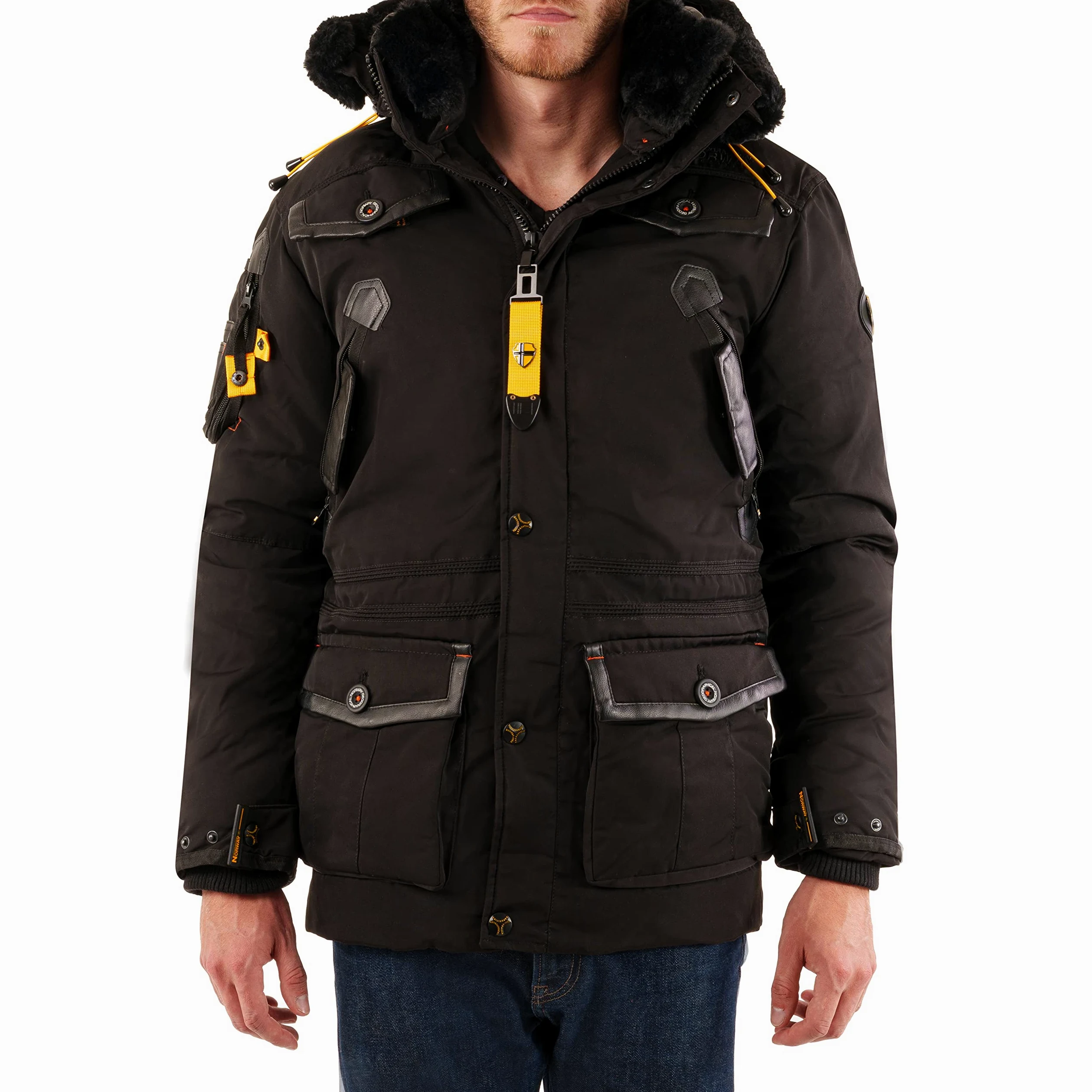 Geographical Norway Męska kurtka zimowa parka Acore z kapturem z podszewką