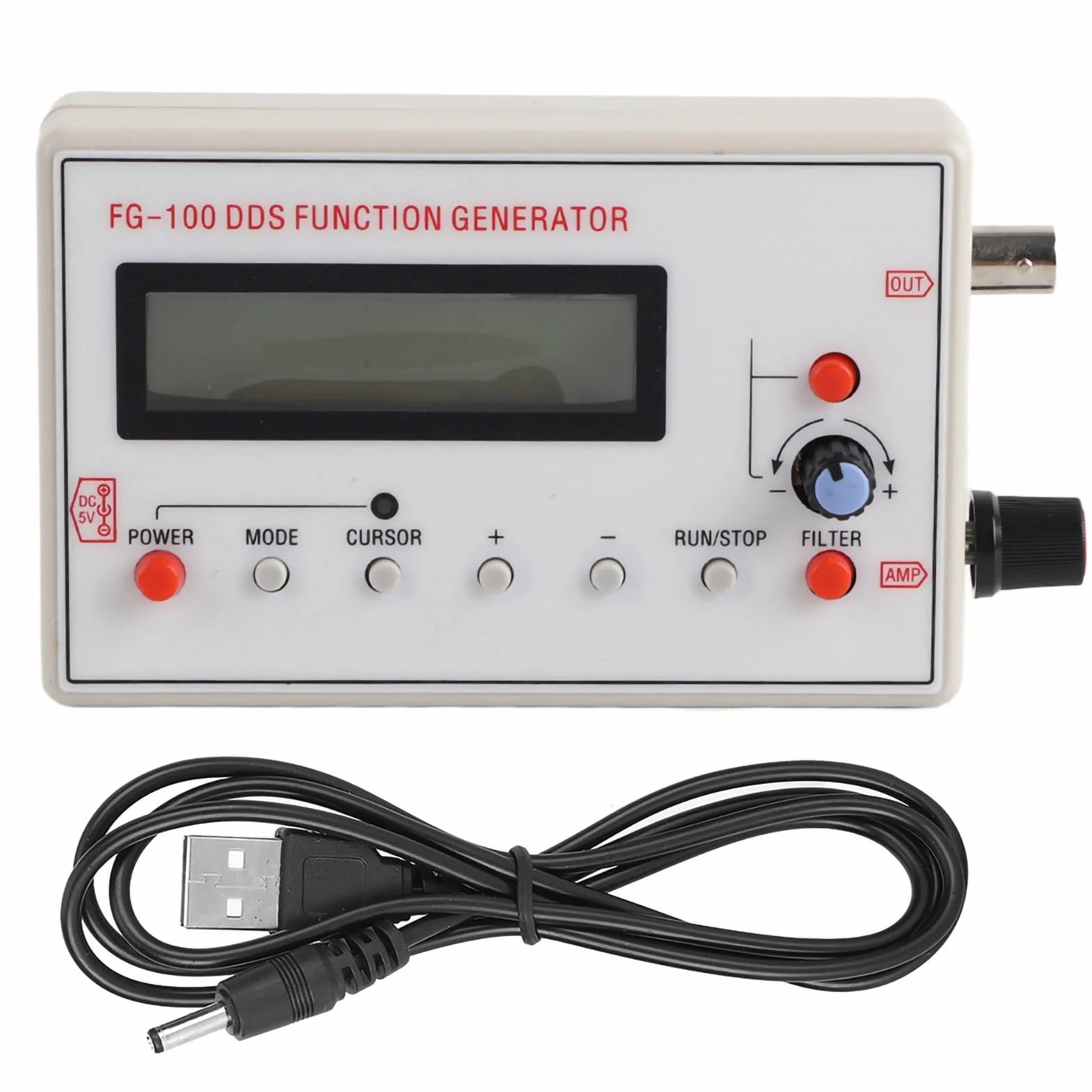 Generator Funkcji DDS, Sinusoida o Wysokiej Precyzji z Filtrem, 1 Hz–500 KHz, Licznik źródła Sygnału z Adapterem DC 5 V, do Kalibracji Oscyloskopu