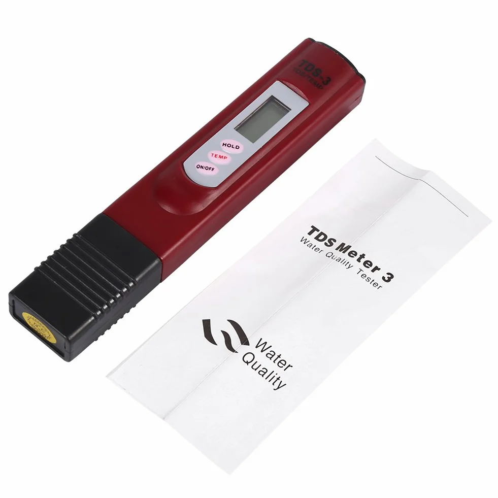 Detektor jakości wody cyfrowy LCD miernik TDS 0-9999 PPM tester pH i temperatury przenośny analizator minerałów pióro testowe (czerwony)