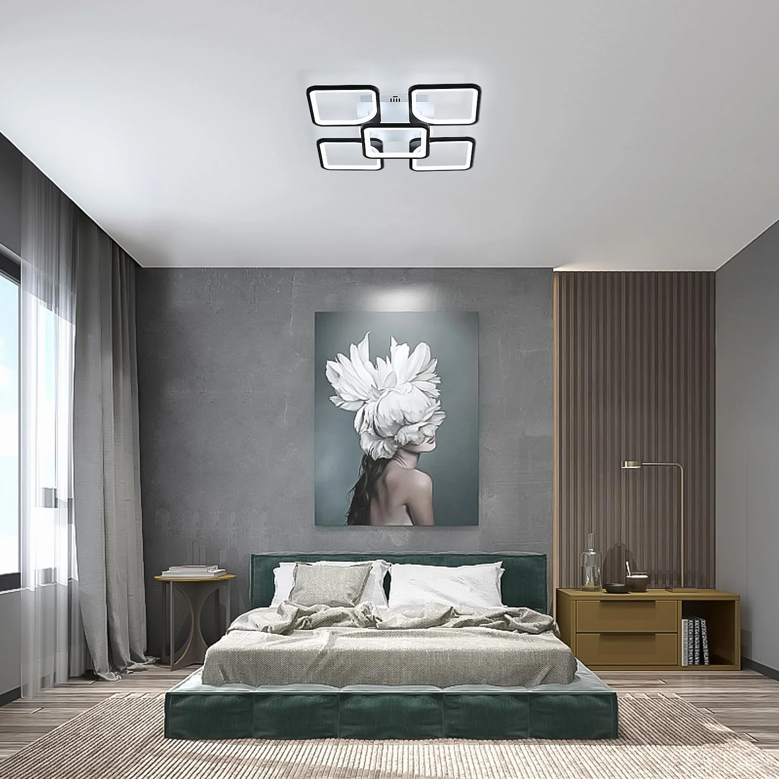 Lampa sufitowa LED 75W 6500K kwadratowa akrylowa czarna do salonu