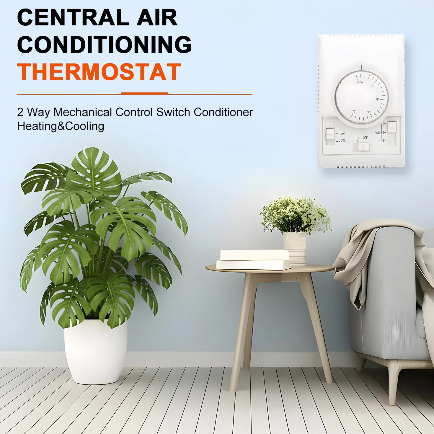 VOBOR Termostat pokojowy 10-30℃ AC 220 V, mechaniczny regulator temperatury z dwukierunkowym przyciskiem, ręczny termostat do centralnej klimatyzacji, wentylatora, termostatu