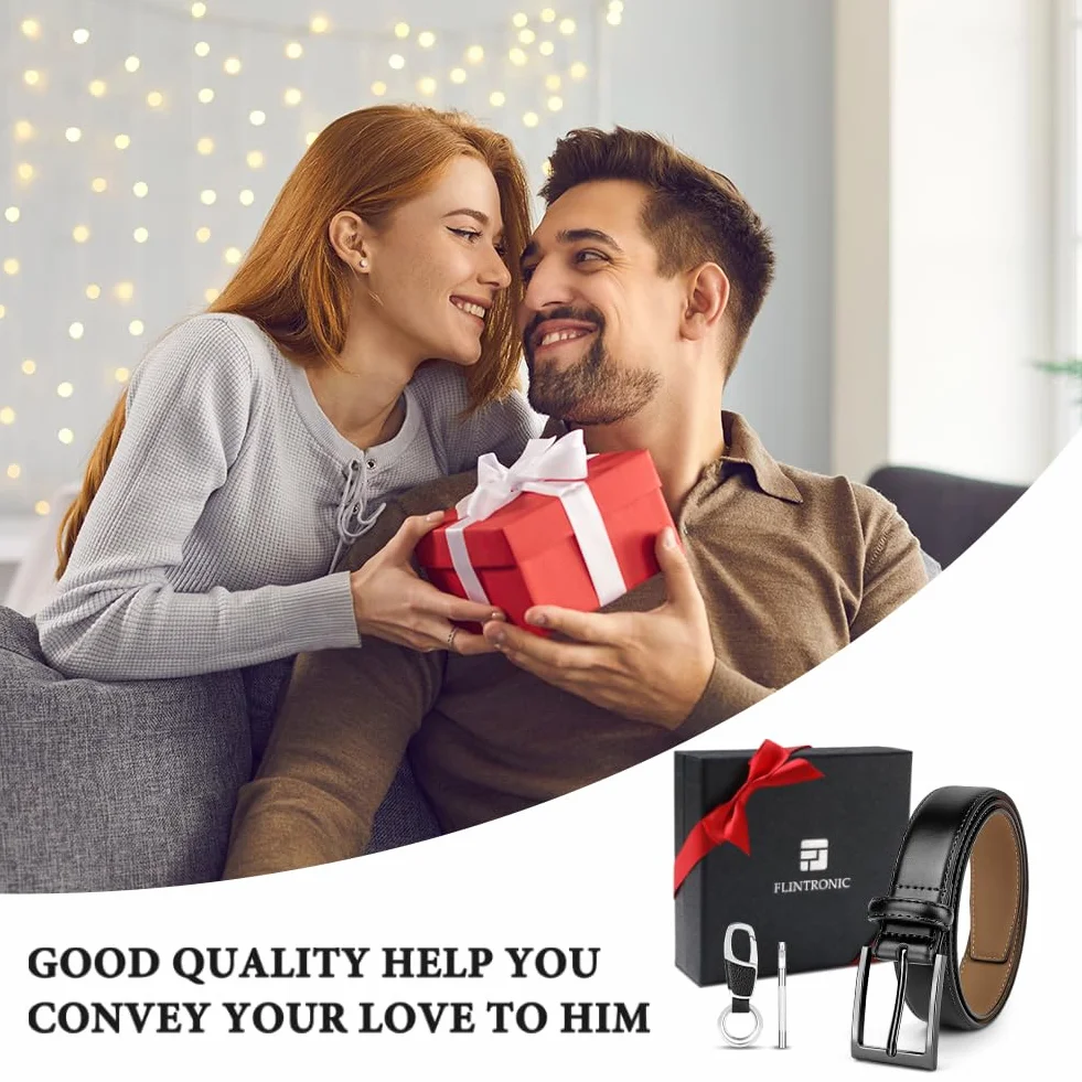 flintronic Pasek skórzany dla mężczyzn 28 mm regulowany klasyczny czarny 120 cm