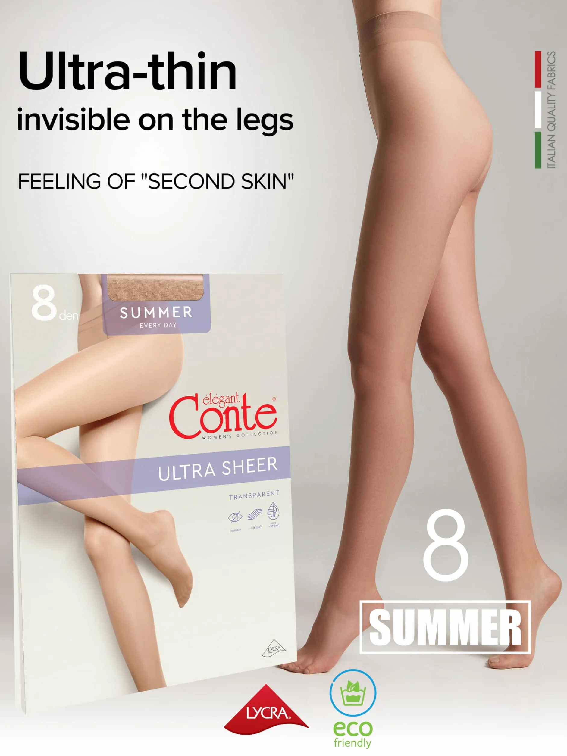 Conte elegant rajstopy damskie sheer - wzmocnione rajstopy damskie sheer - rajstopy ekstremalnie elastyczne - SUMMER 8