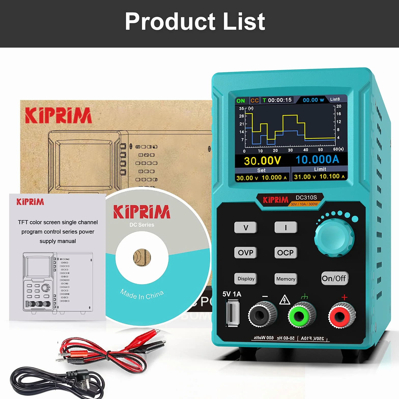 Kiprim DC310S Programowalny zasilacz laboratoryjny 0–30 V 0–10 A LED