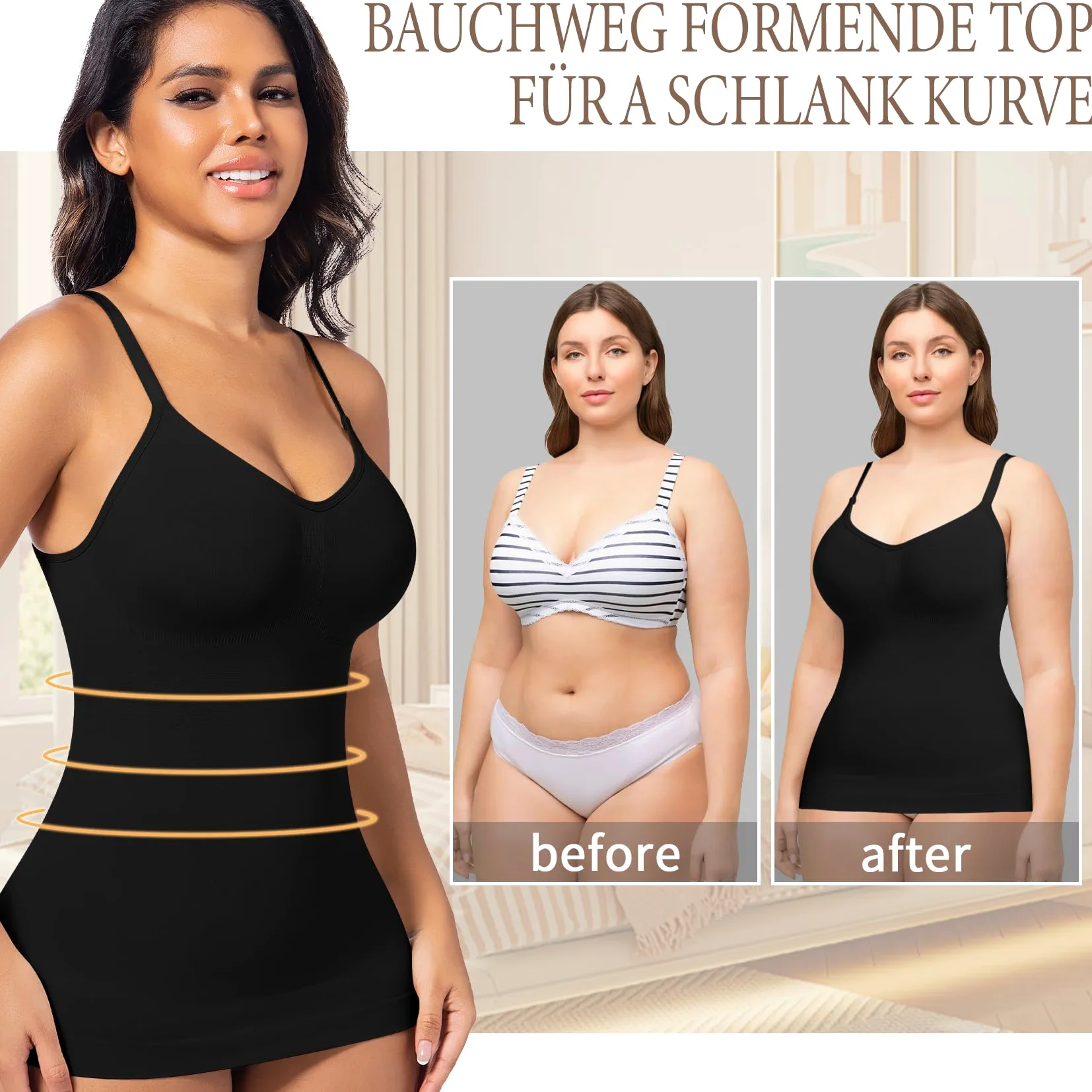 ONEW Shapewear podkoszulek damski, wyszczuplający brzuch, podkoszulek modelujący podkoszulek z ramiączkami spaghetti