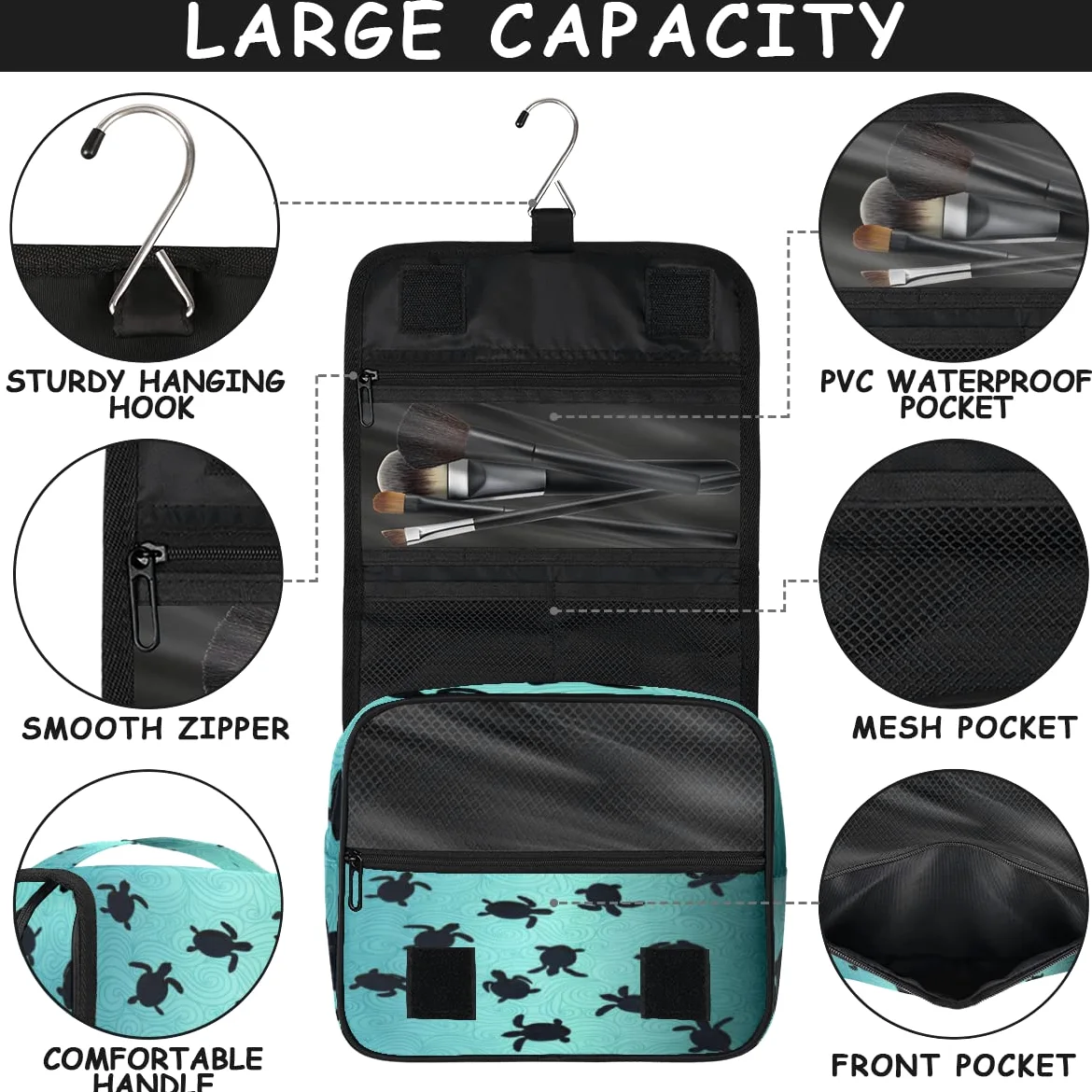 Żółw morski podróżna kosmetyczka uroczy żółw torba do mycia torba unisex wiszące przybory toaletowe organizer na kosmetyki, wielobarwny, Jeden rozmiar