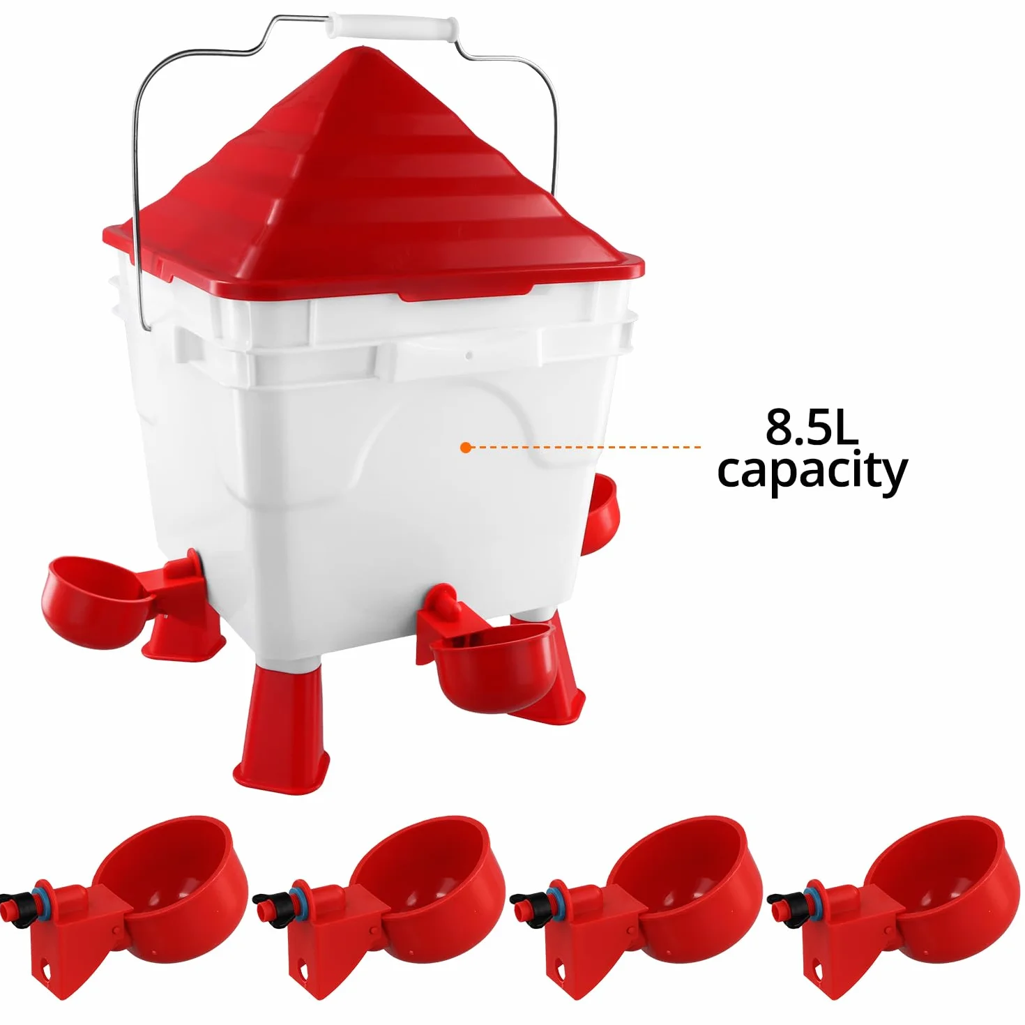 QWORK® zestaw do karmienia i picia dla kurczaków, pojemnik na karmę 6 kg i dozownik wody 8,5 l - ze zdejmowanymi nóżkami i stalowymi łańcuchami