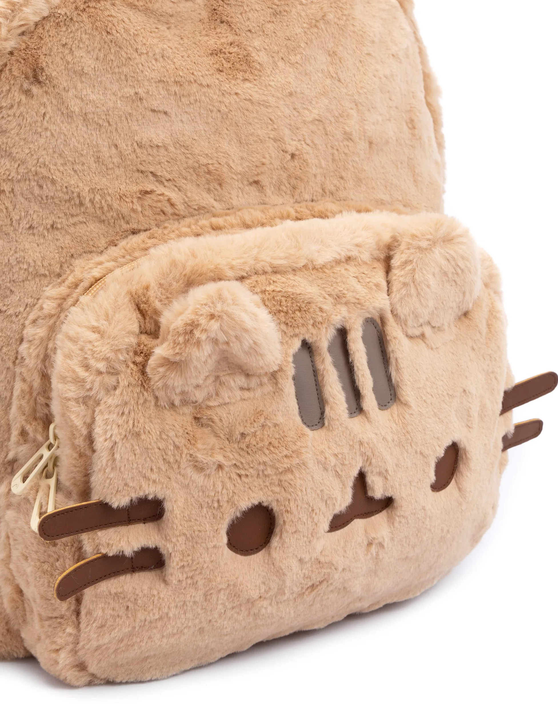 Pusheen Futrzany plecak dla dorosłych, nastolatków, dzieci, puszysty beżowy plecak z uszami i wąsami 3D, pręgowany kot, 40 cm, regulowane paski, jeden rozmiar, BEŻOWY, Rozmiar uniwersalny