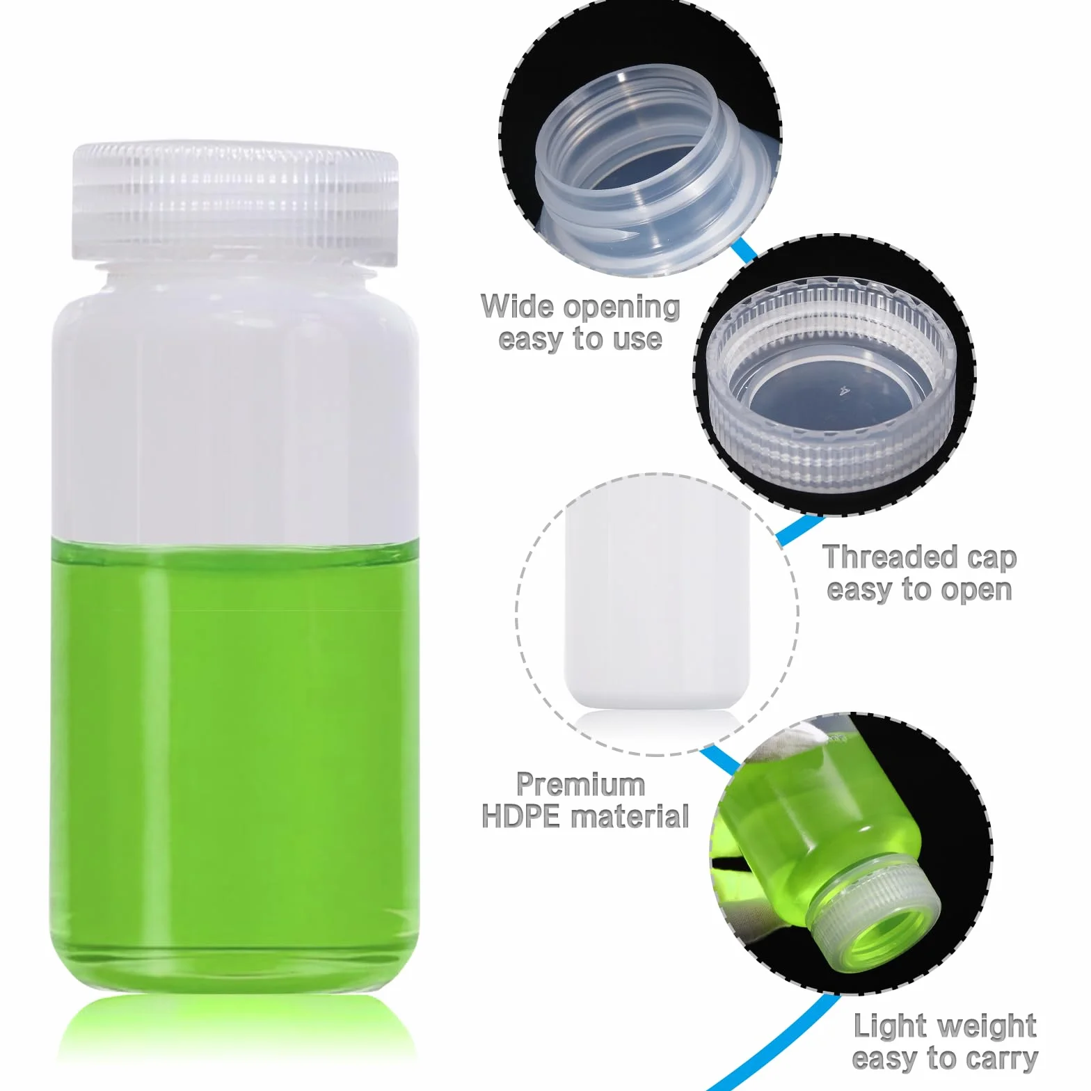 Butelka laboratoryjna HDPE 125ml szerokoszyjkowa pusta z bezpiecznym zamknięciem 4 sztuki