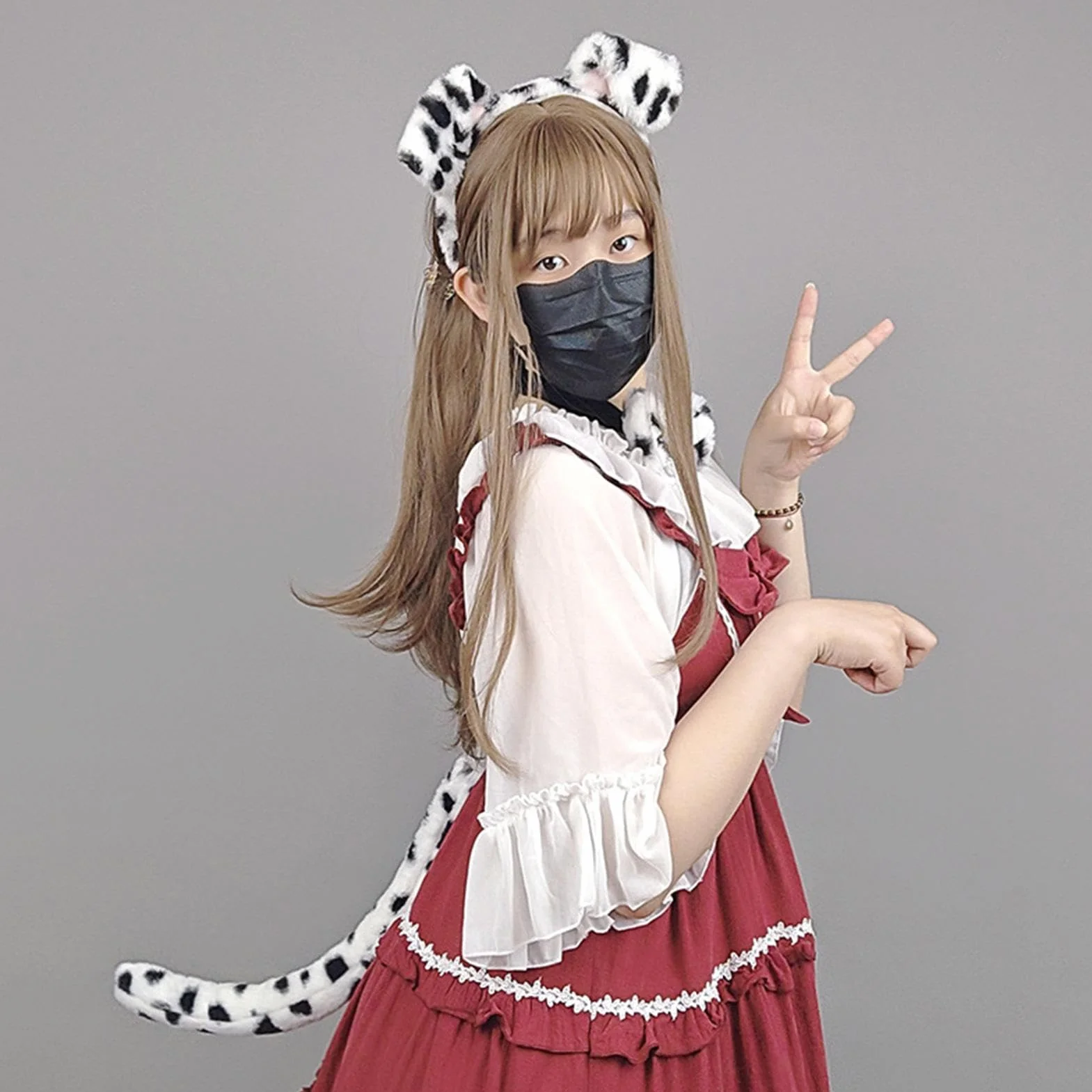 Opaska na głowę dla psa i ogon, opaska na głowę, kostium z muszką, akcesoria na imprezę, cosplay, zestaw akcesoriów na imprezę halloweenową