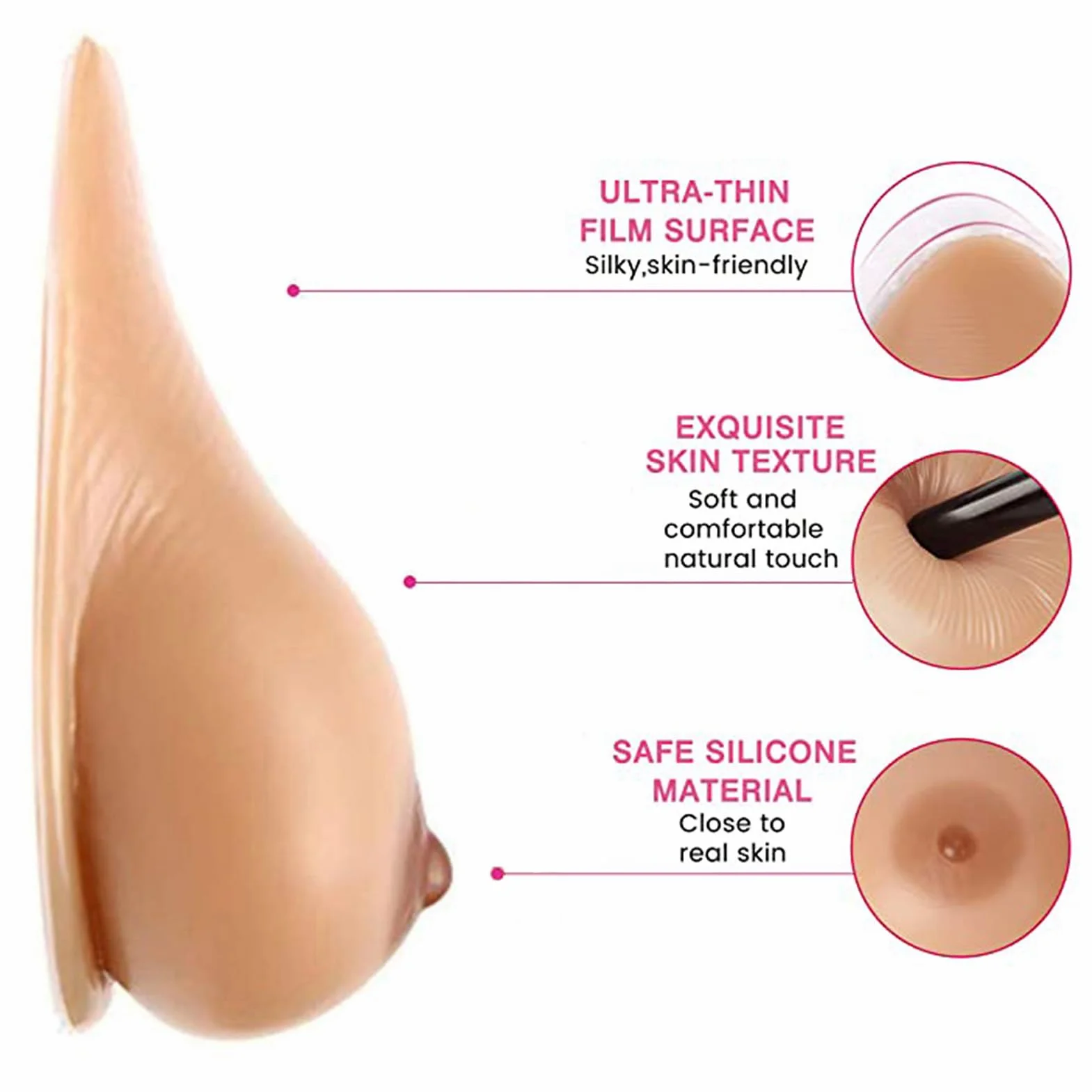Silikonowe Wkładki Do Biustonosza Dla Kobiet Samoprzylepne Przeznaczone Dla Kobiet Po Mastektomii, Do Cosplayu I Dla Osób Transpłciowych(1200g/pair, Suntan)