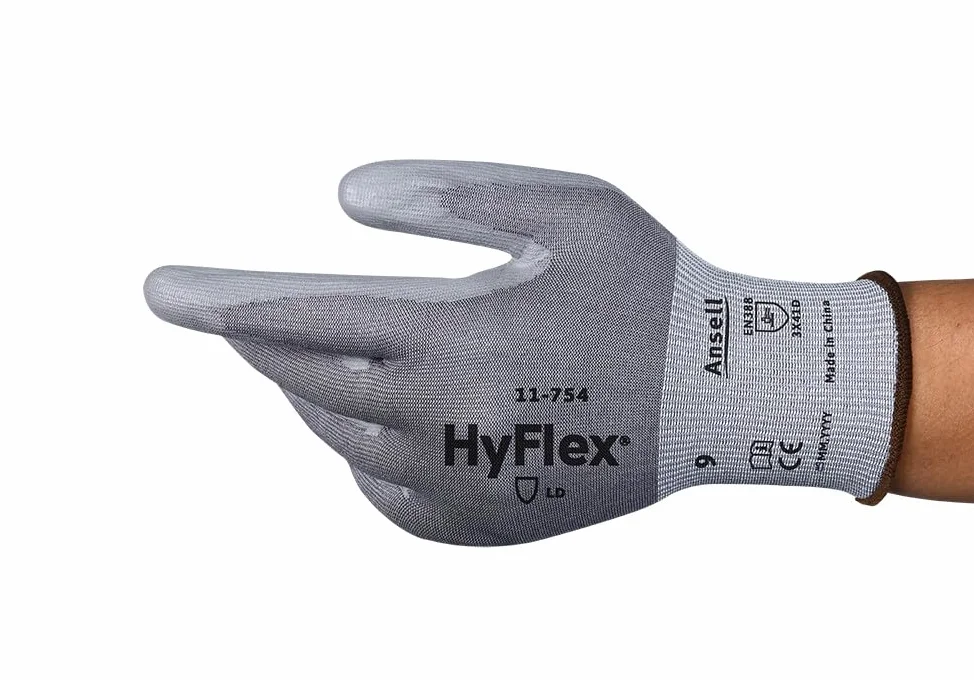 Ansell Hyflex 11-754 Robocze rękawice do ochrony mechanicznej, Rozmiar 8 (M), Szary (12 Par)