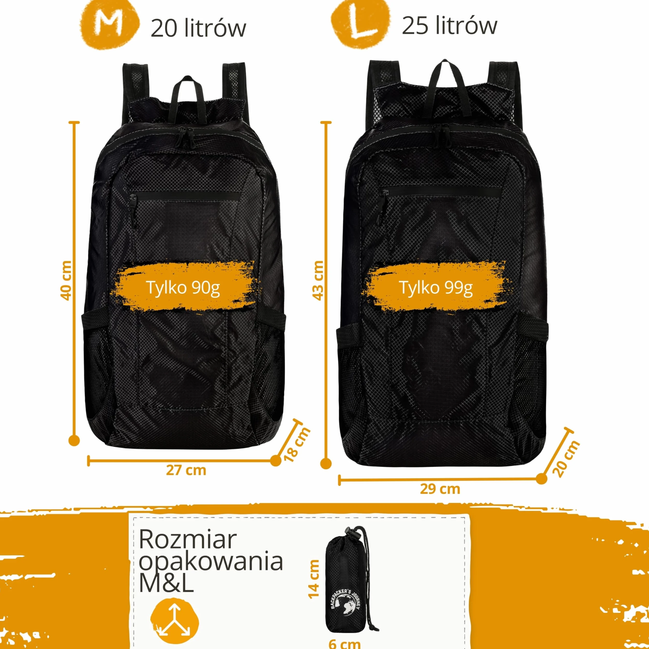 Składany plecak ultralekki mały rozmiar Backpacker's Journey