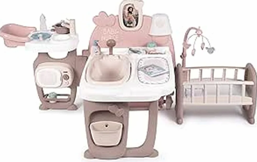 Smoby 7600220376 Baby Nurse Kącik opiekunki 3w1, wielofunkcyjny domek dla lalek, kuchnia, łazienka, sypialnia, 149,1x71x71 cm