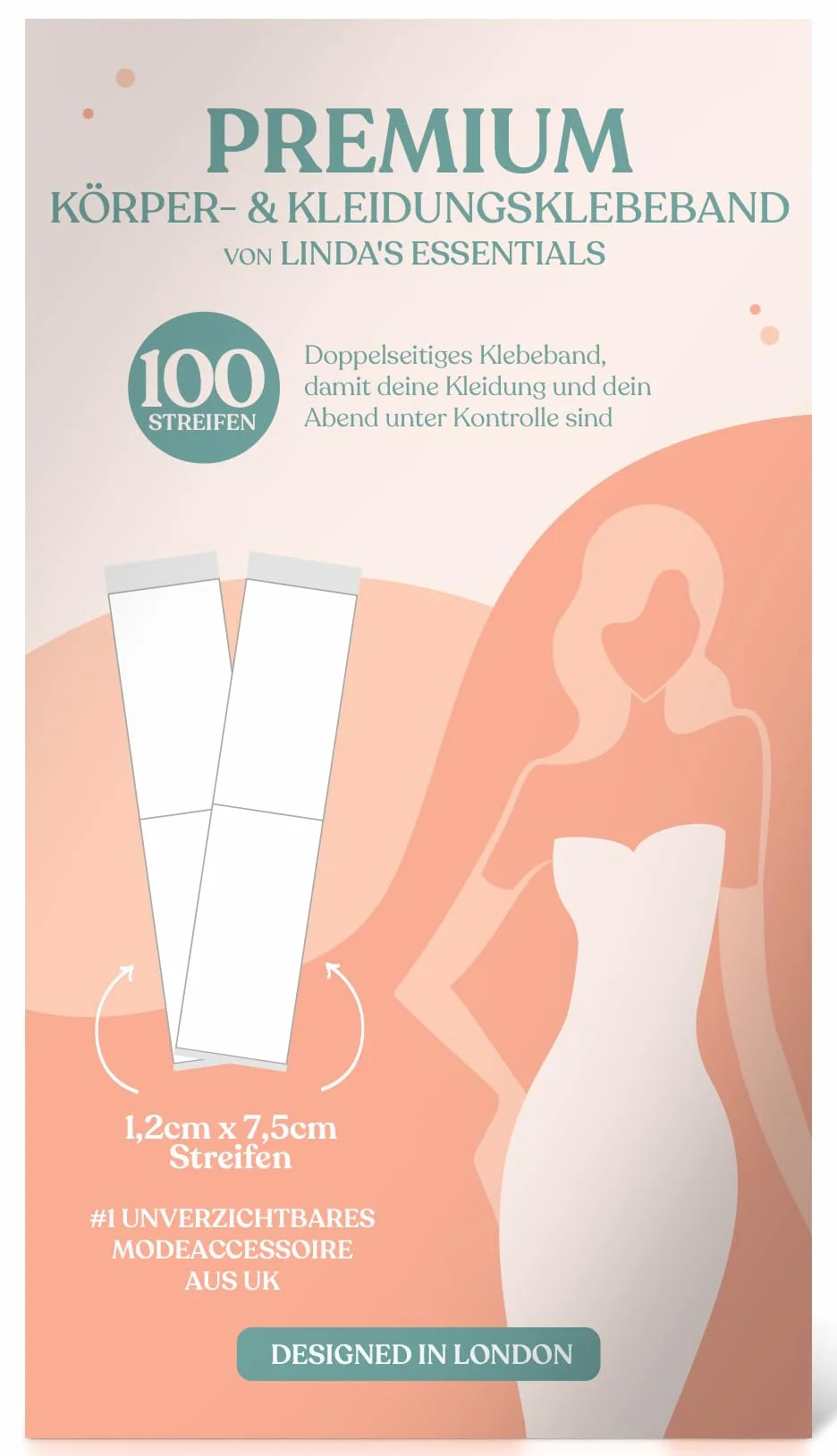 Linda's Essentials Dwustronna taśma do ciała i modna taśma, dwustronna taśma do ubrań, taśma odzieżowa, dwustronna taśma do wszystkich rodzajów tkanin, dodatkowa taśma klejąca do ubrań, Przezroczysty