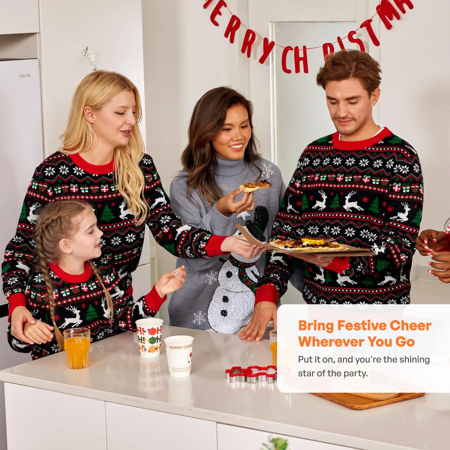 Giggling Getup Dopasowany rodzinny sweter bożonarodzeniowy, słodki świąteczny sweter z długim rękawem, czarny brzydki sweter bożonarodzeniowy