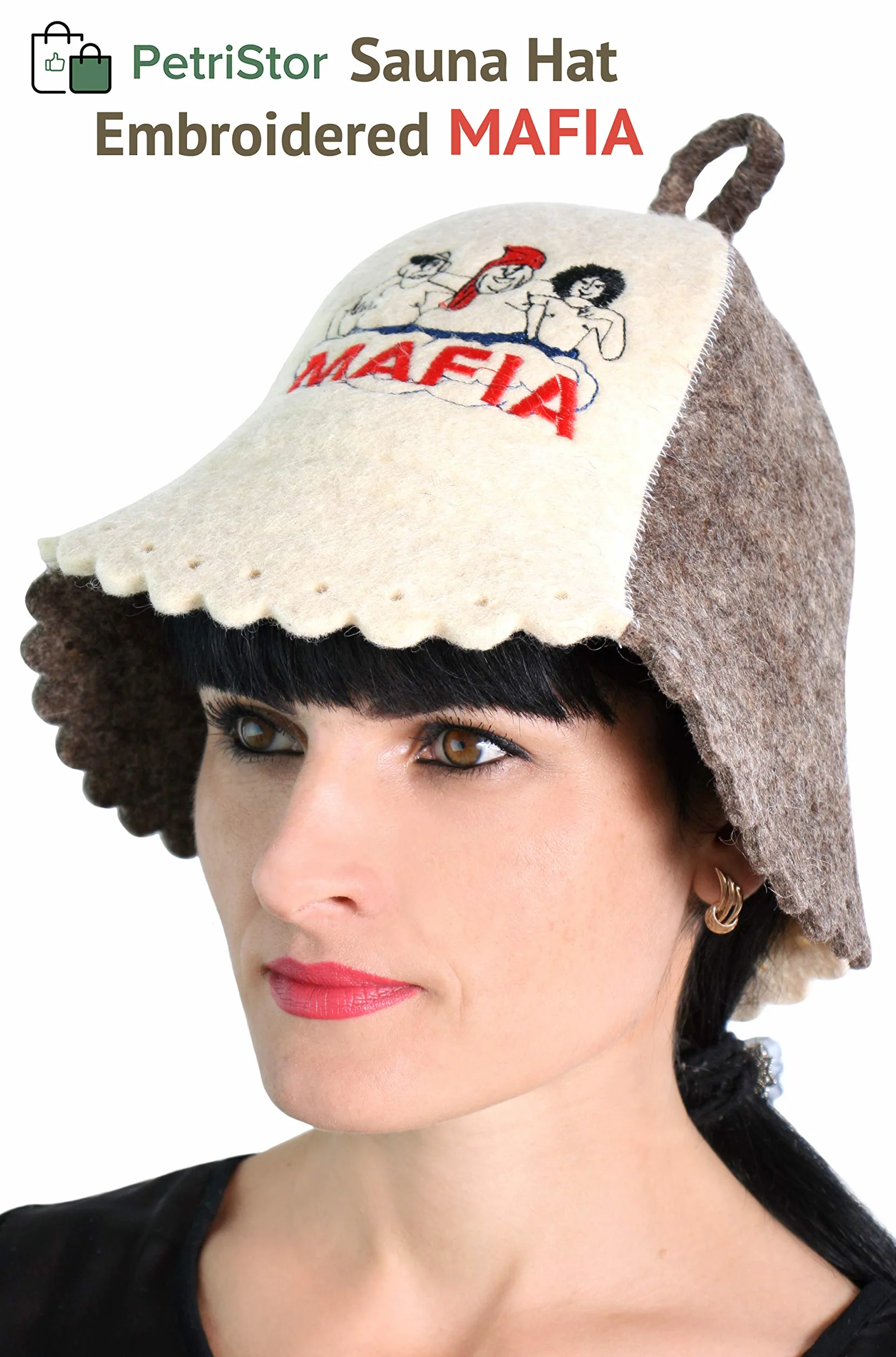 PetriStor Sauna Hat Embroidered Mafia for Man Natural Felt Made in Ukraine
