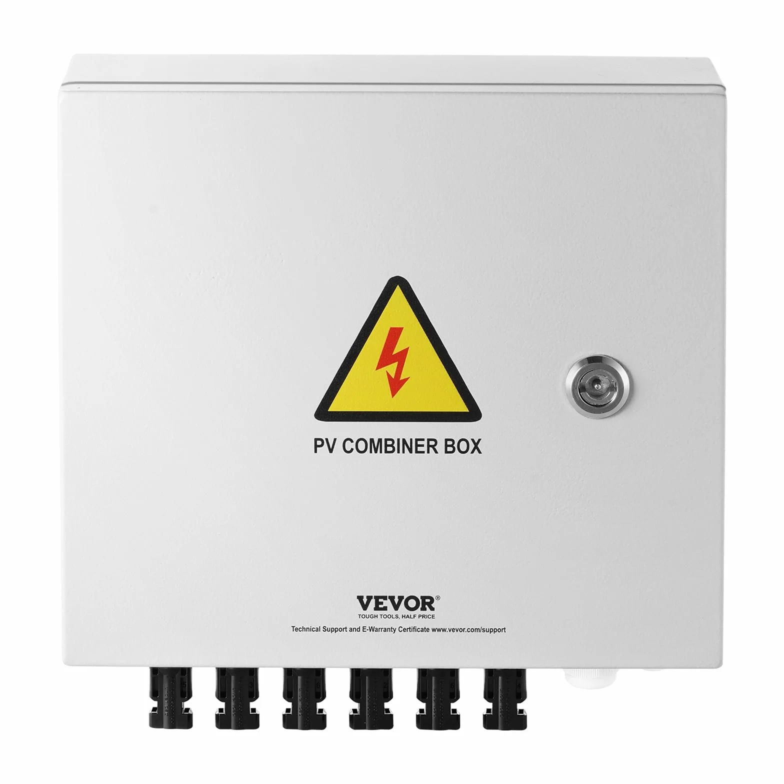 VEVOR PV, 6-strunowa skrzynka z łącznikiem solarnym z bezpiecznikiem prądu znamionowego 15 A, wyłącznik mocy 125 A, odgromnik i przyłącze solarne, stalowa obudowa do systemu paneli słonecznych