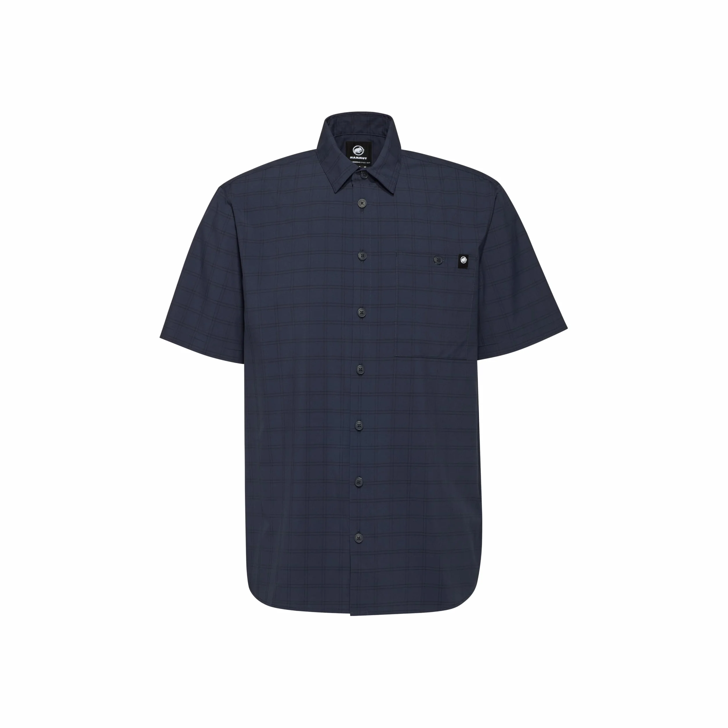 Mammut Lenni Shirt Men – Koszula Trekkingowa Męska | Krótki Rękaw, Ochrona UV, Szybkoschnąca i Oddychająca | Rozmiar L, Granatowy-czarny