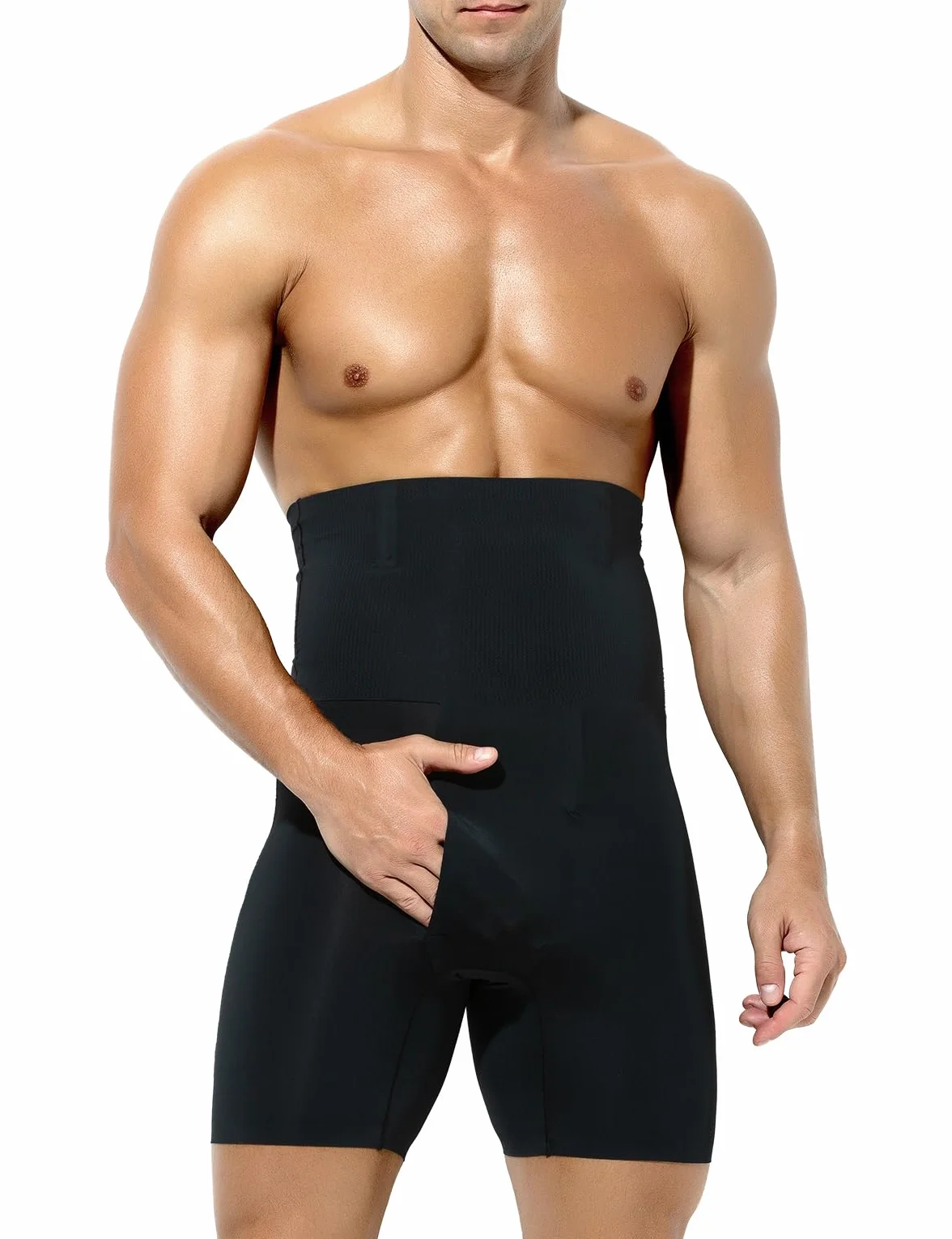 Casey Kevin Shapewear Boxerki męskie wyszczuplające brzuch, kompresyjne szorty męskie, body shaper, szorty bauchweg, spodnie męskie wyszczuplające brzuch, K1 - czarny, XL