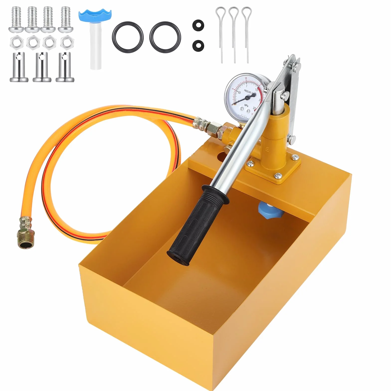 Gueenky Ręczna pompa próbna 6 l, 25 bar, pompa kontrolna z wężem wysokociśnieniowym 1/2", odlew aluminiowy, ręczna pompa testowa do testowania szczelności rur grzewczych