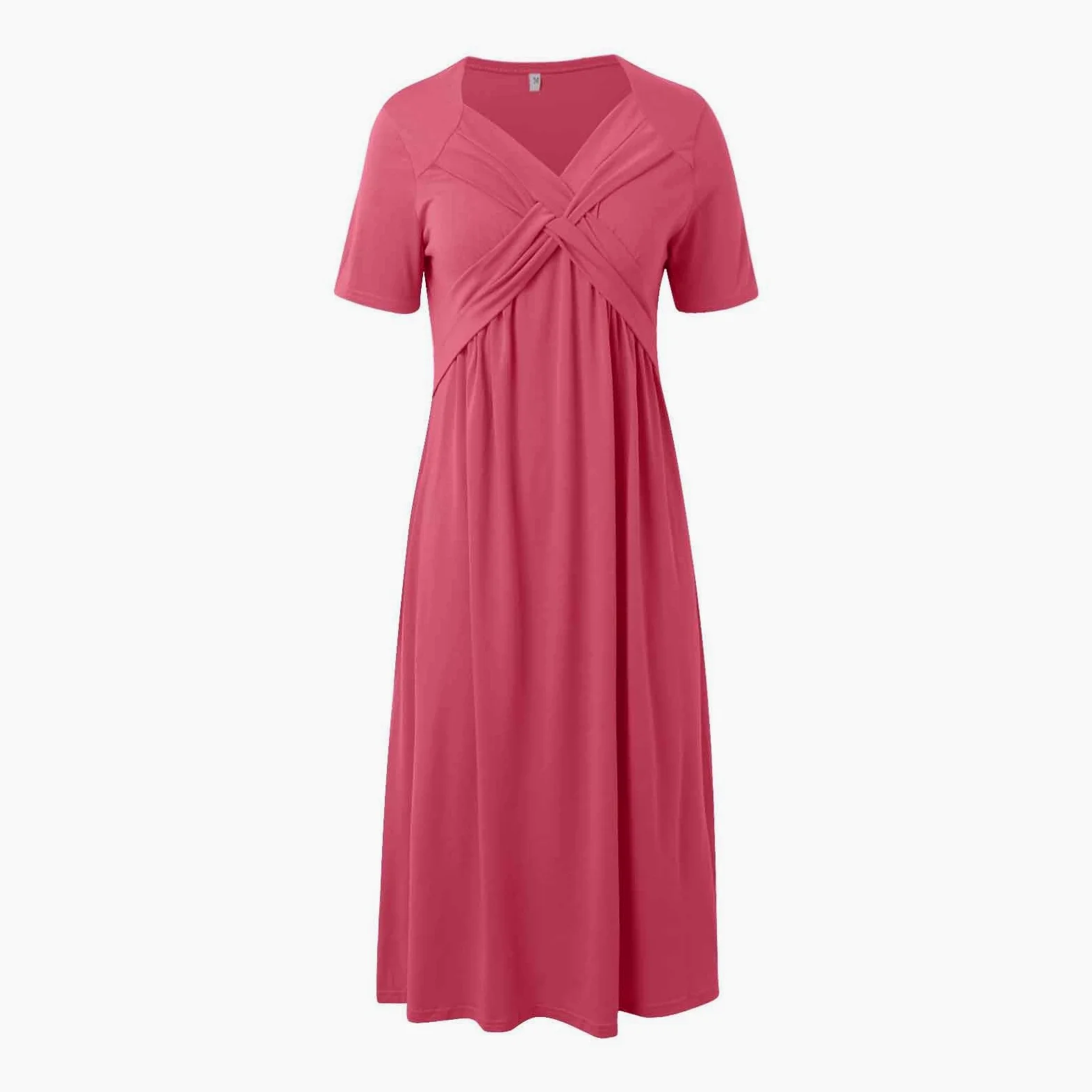 Damska długa sukienka maxi, dekolt w serek, krótki rękaw, linia A, letnia sukienka z krzyżem, wysoka talia, tunika, sukienka rekreacyjna z kieszenią, elegancka sukienka koszulowa