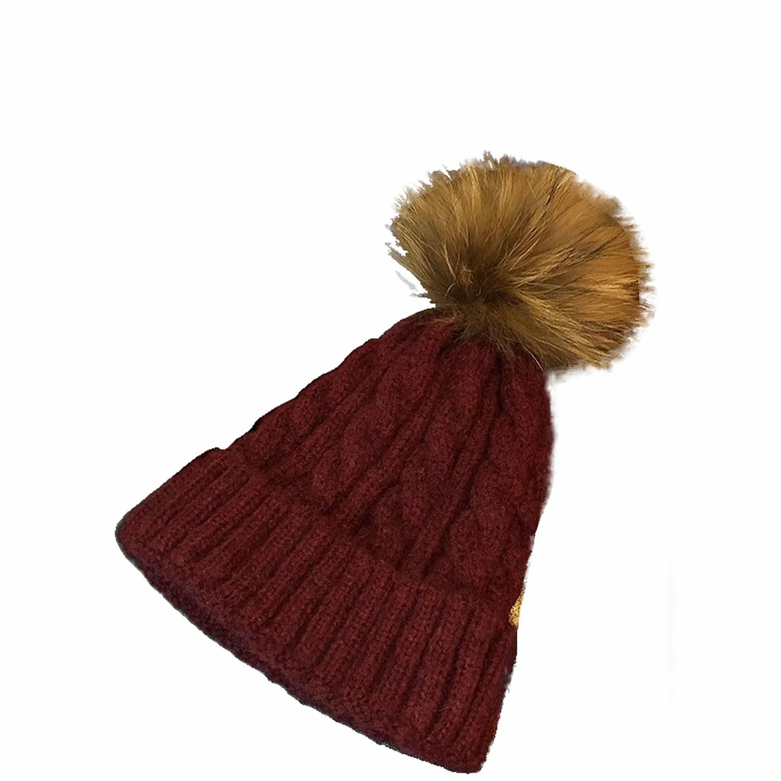 Damskie zimowe czapki z pomponem, ciepła dzianinowa czapka beanie, szydełkowa czapka (bordowa, jeden rozmiar)