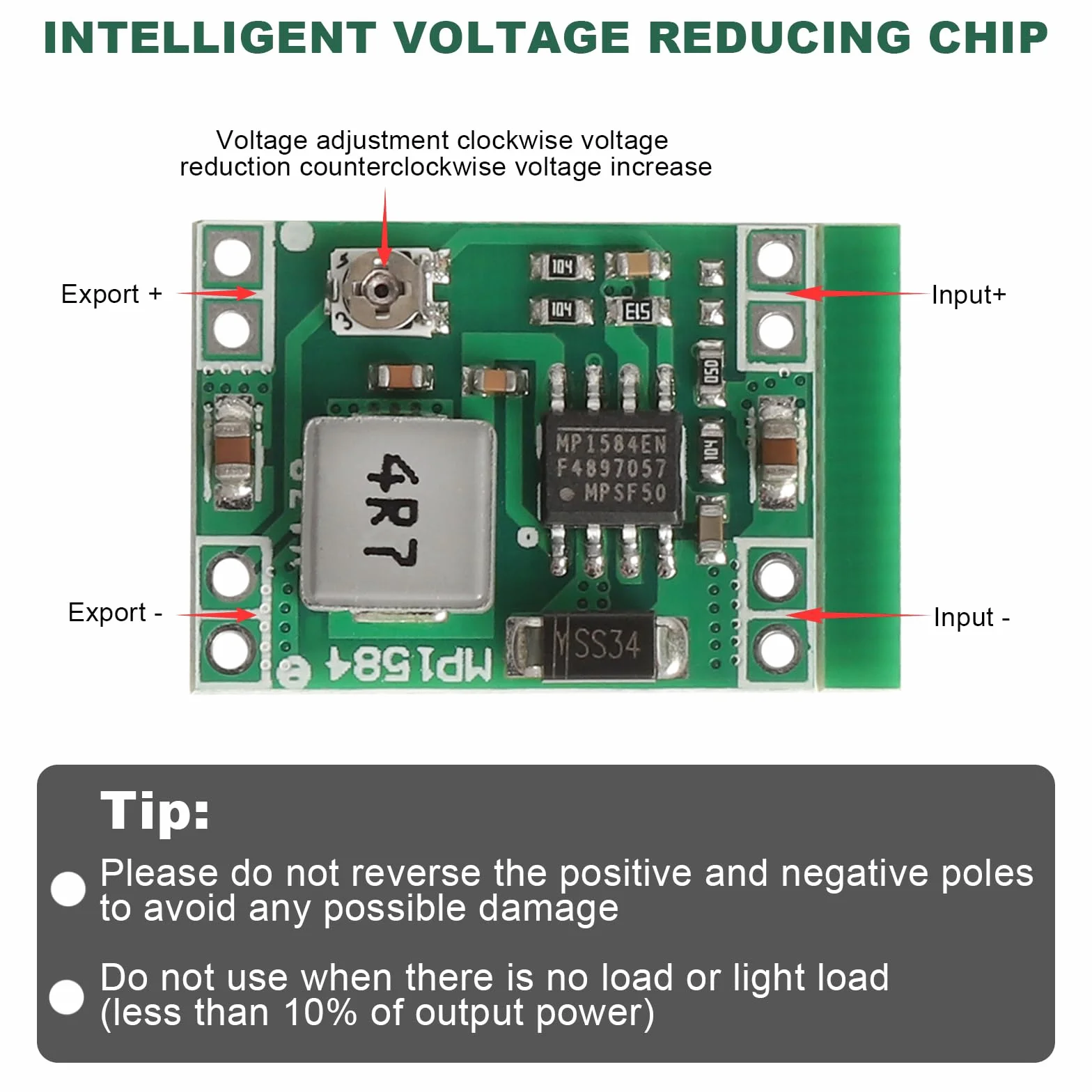 6 sztuk MP1584EN DC-DC Step Down Converter, Buck Converter, DC-DC, regulator napięcia - moduł 3 A 4,5-28 V na 0,8-20 V do Arduino, LED, aparatu, samochodu, DIY