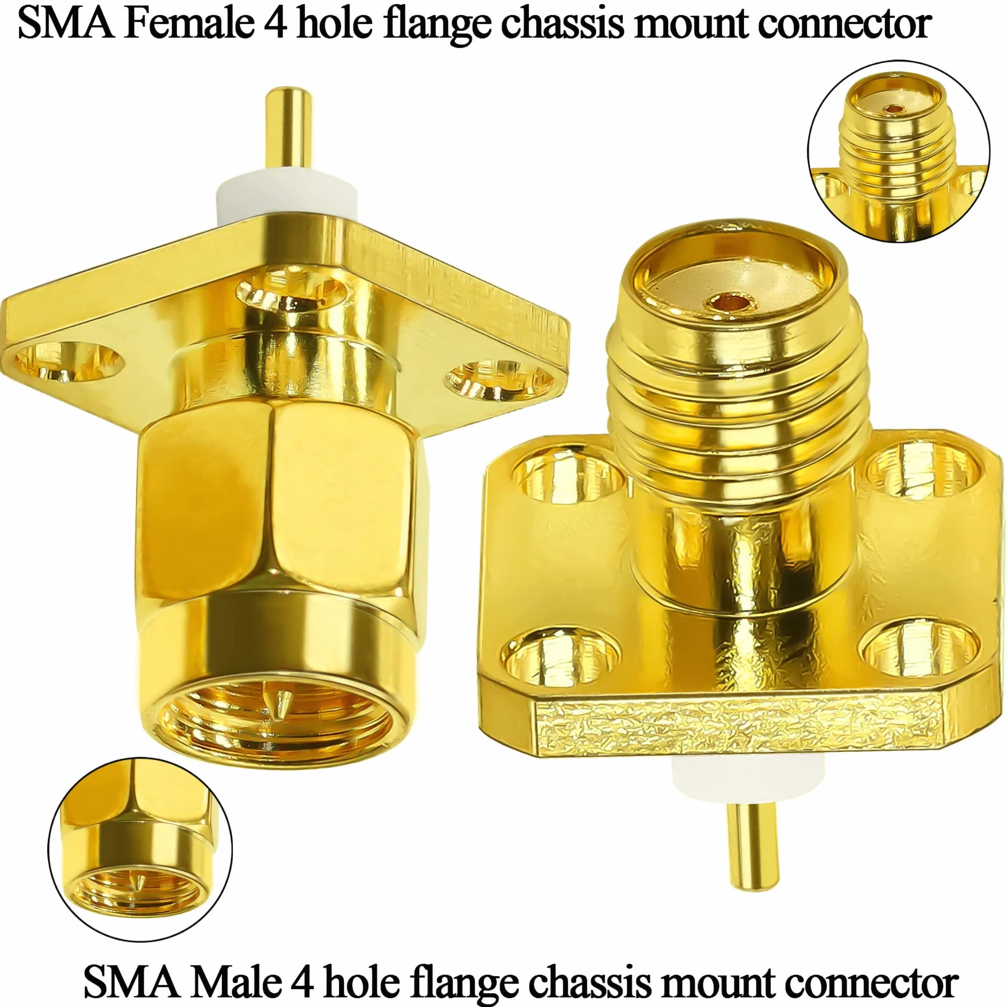 TUOLNK Złącze do montażu panelowego SMA 4-otworowa obudowa kołnierzowa adapter koncentryczny SMA żeńskie gniazdo montażowe panel słupkowy prosty izolator PCB koncentryczny konwerter 2 szt