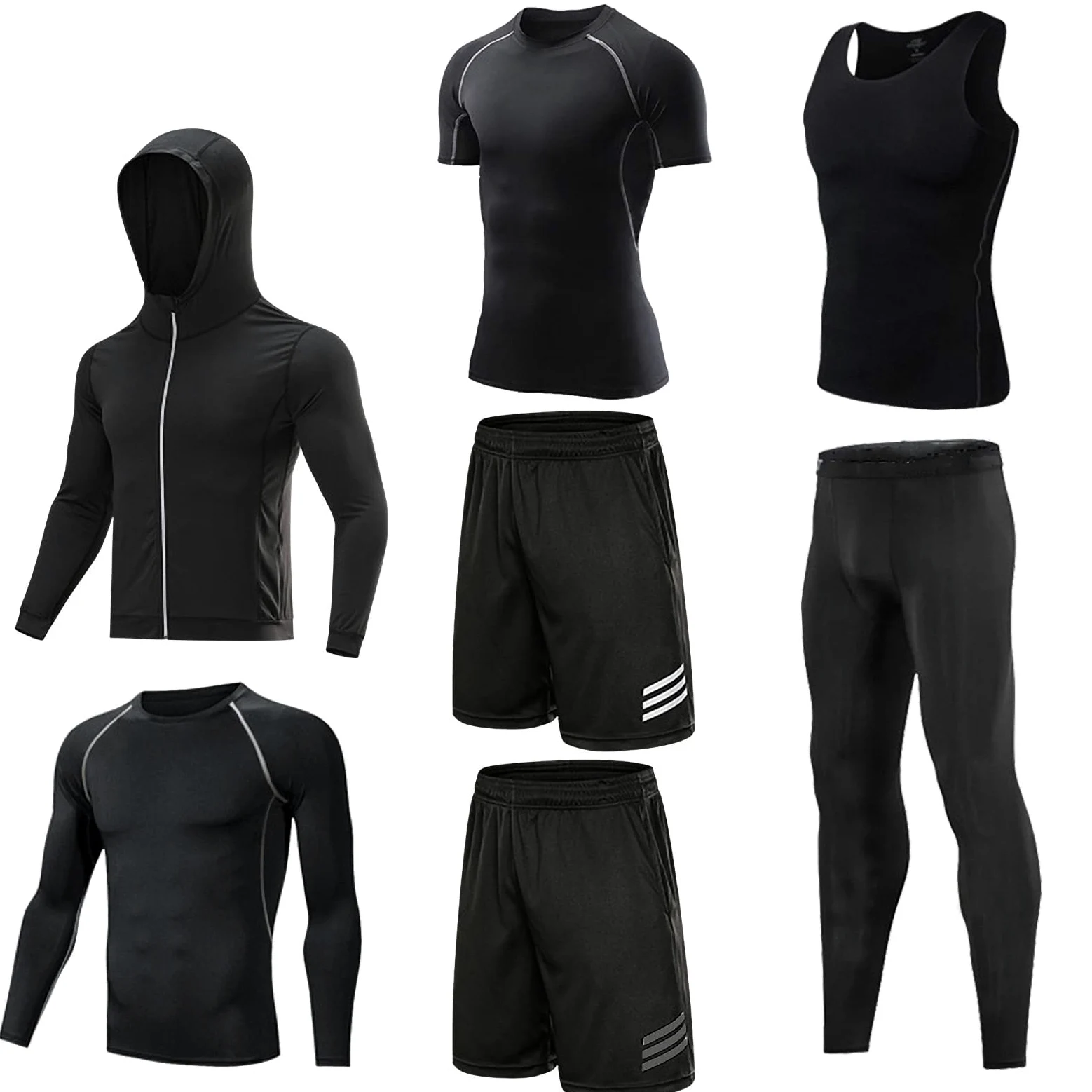 7-częściowy męski zestaw odzieży fitness, szybkoschnące legginsy na siłownię, outdoorowa warstwa bazowa odzież sportowa, styl 6, 3XL